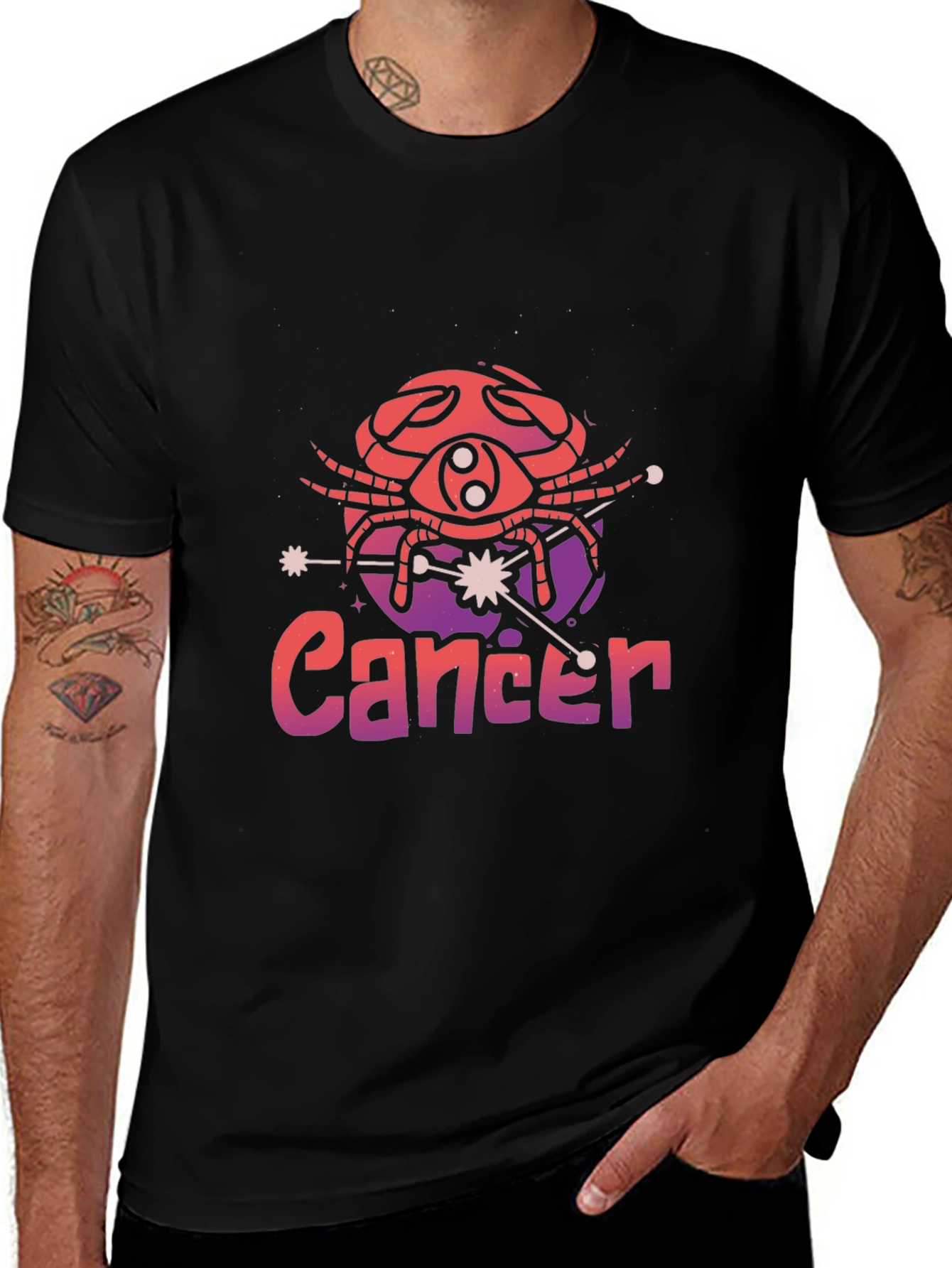 Cancer Zodiac Graphic T-Shirt - Black