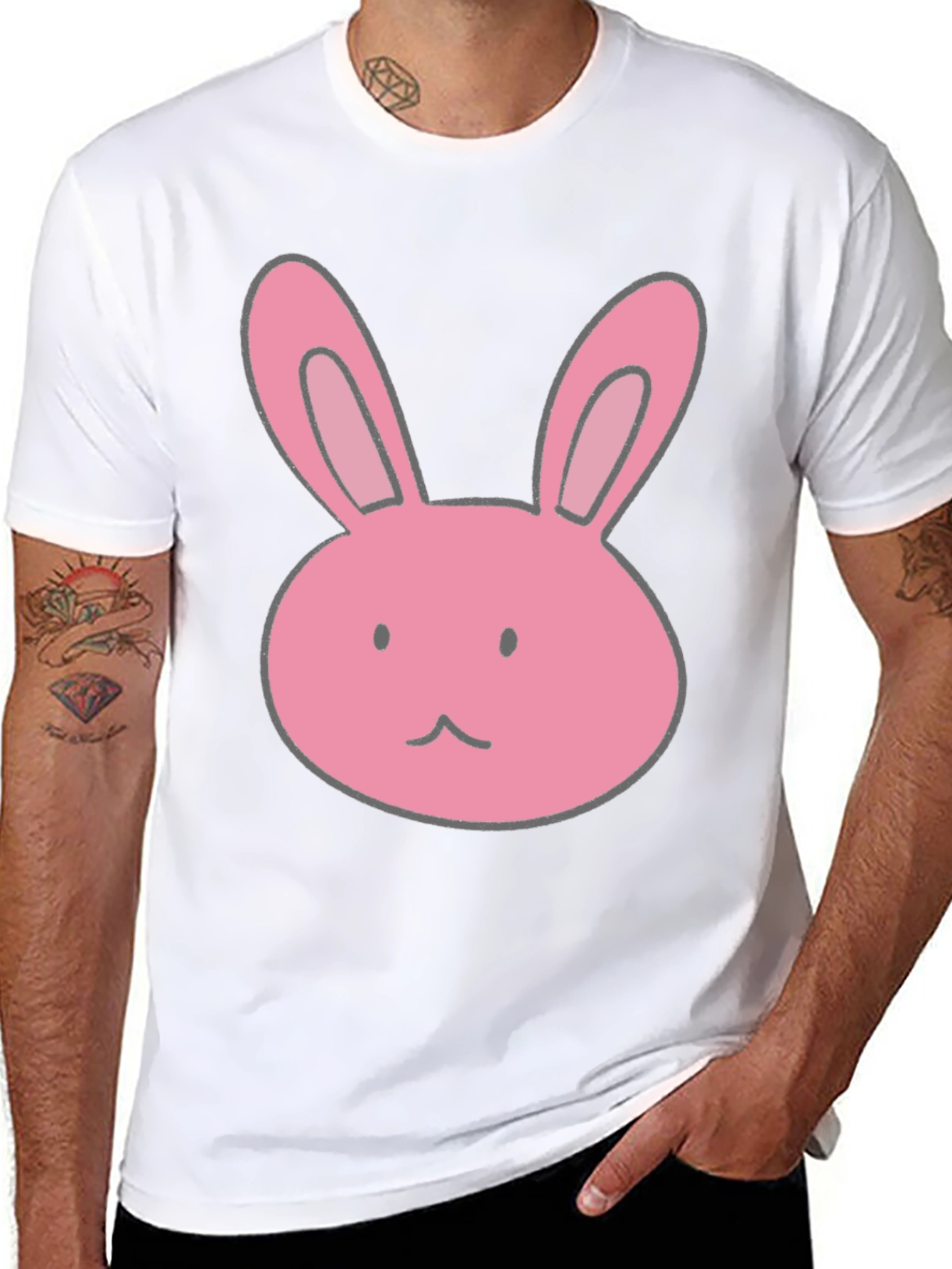 Bunny Graphic Tee - Black Cotton Casual Shirt
