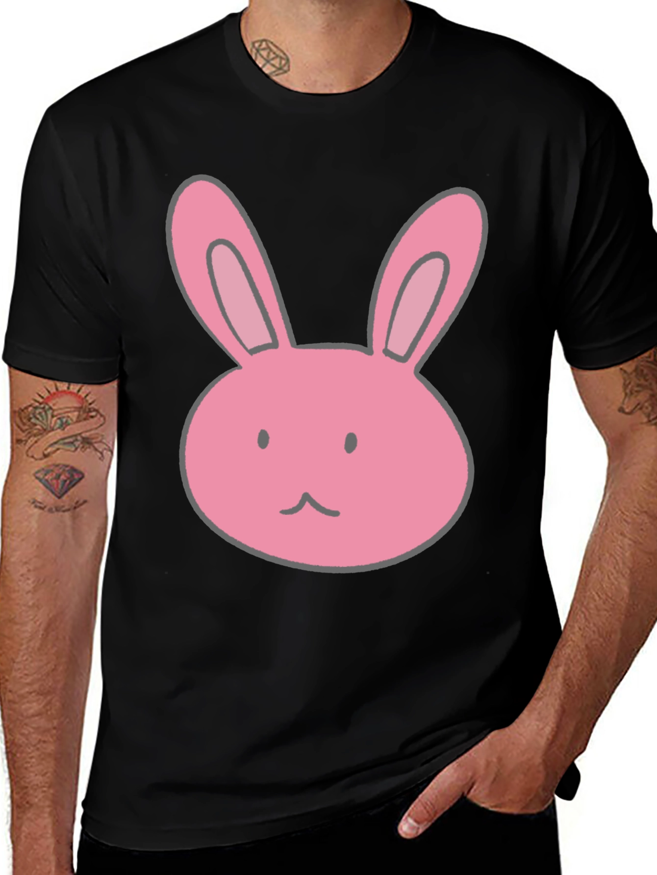 Bunny Graphic Tee - Black Cotton Casual Shirt
