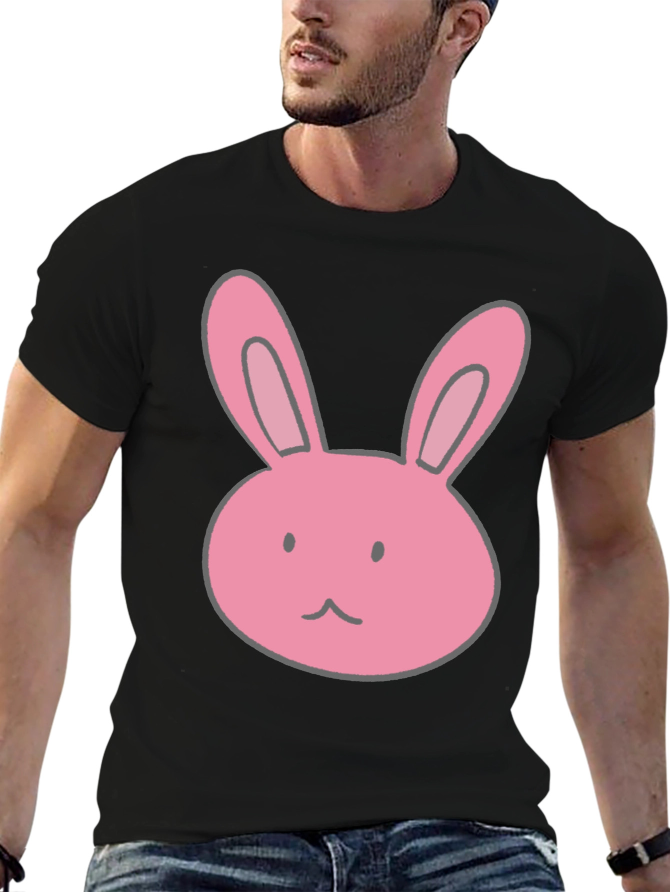 Bunny Graphic Tee - Black Cotton Casual Shirt