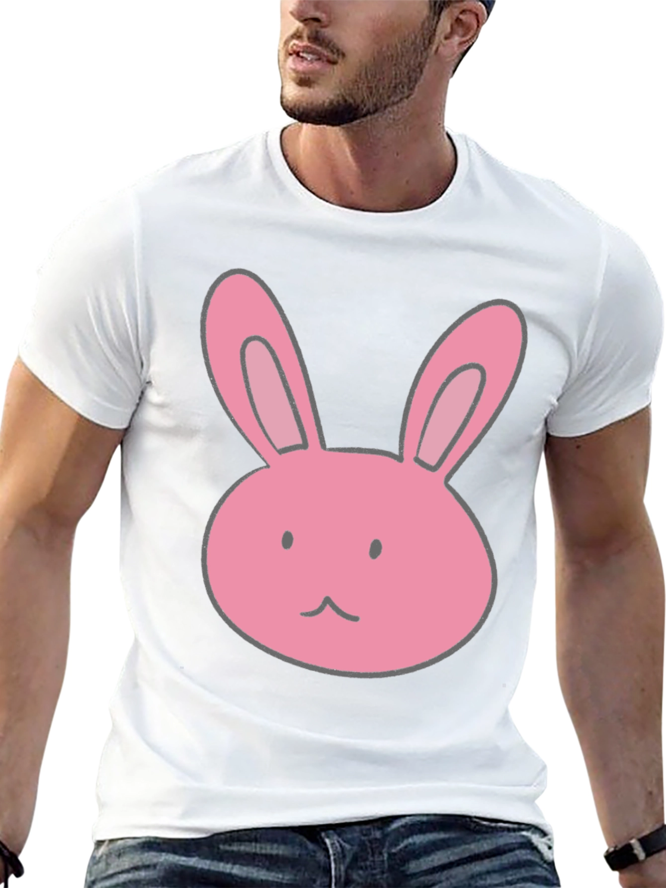 Bunny Graphic Tee - Black Cotton Casual Shirt