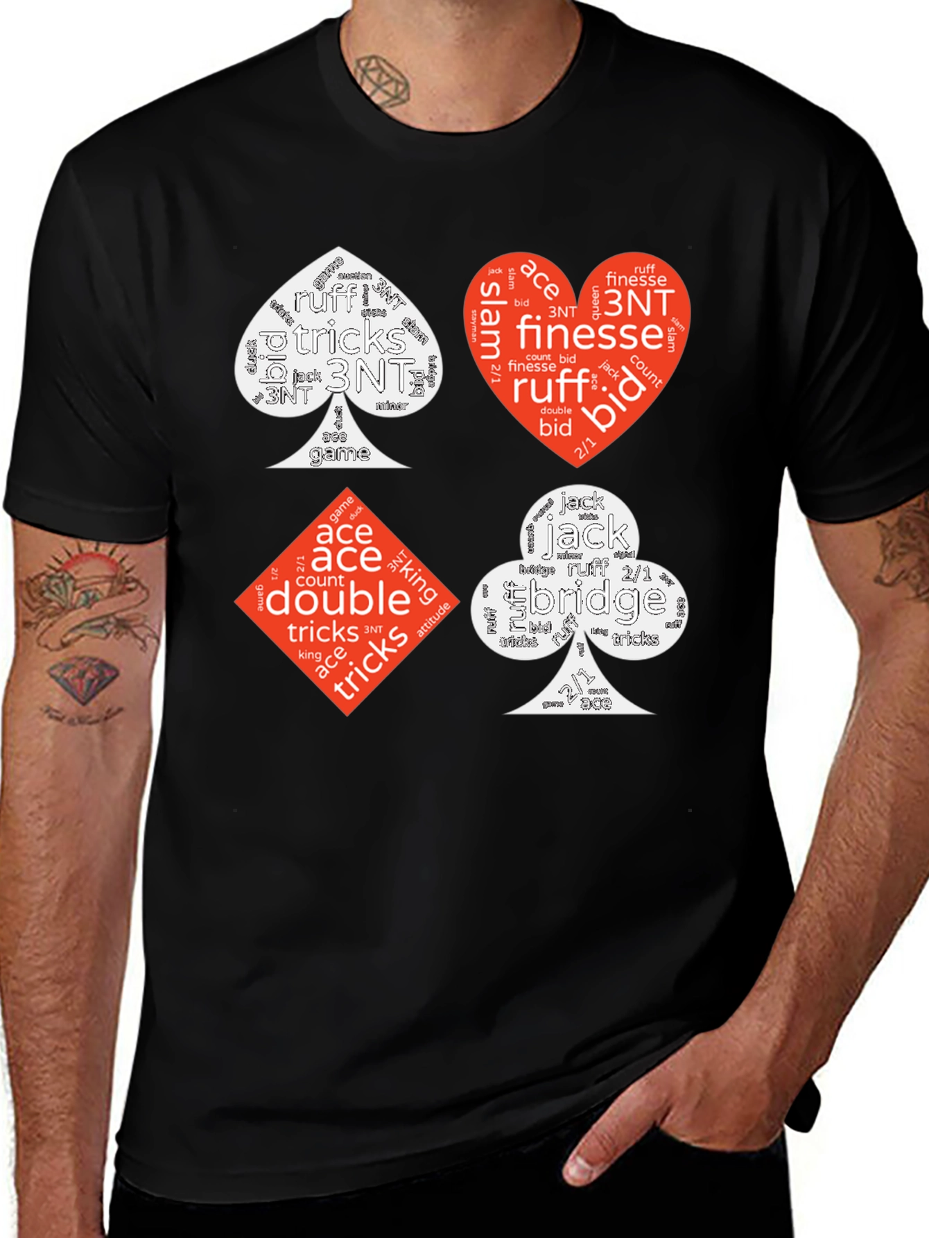 Bridge Card Suits Word Art Graphic T-Shirt