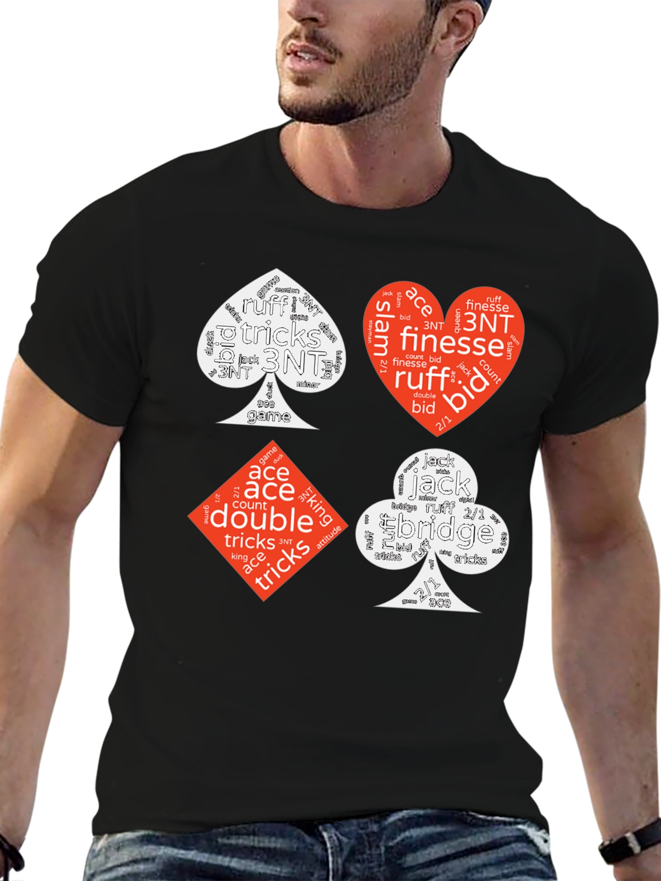 Bridge Card Suits Word Art Graphic T-Shirt