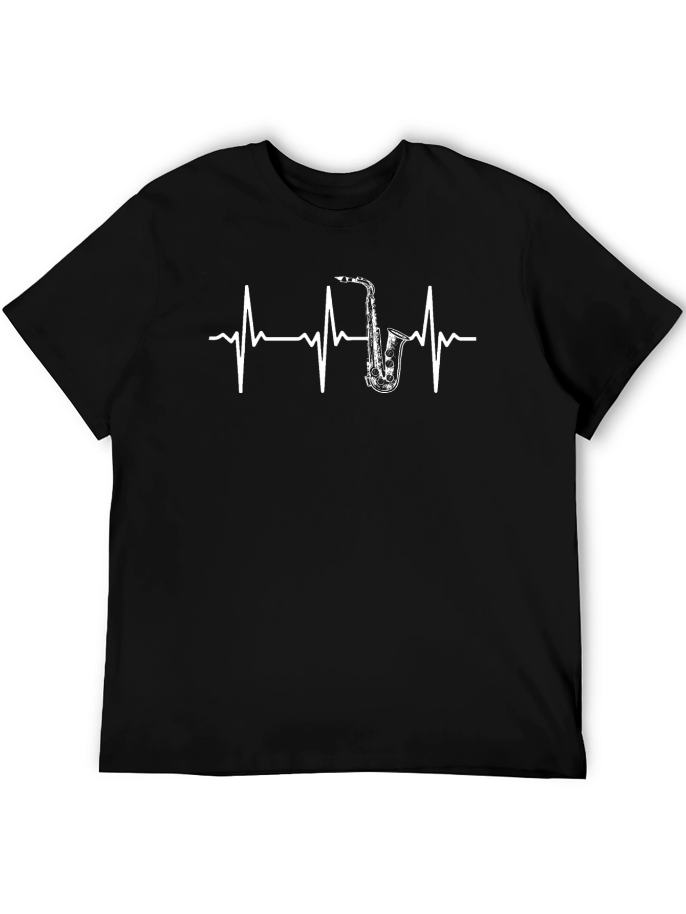 Saxophone Heartbeat Graphic Black T-Shirt