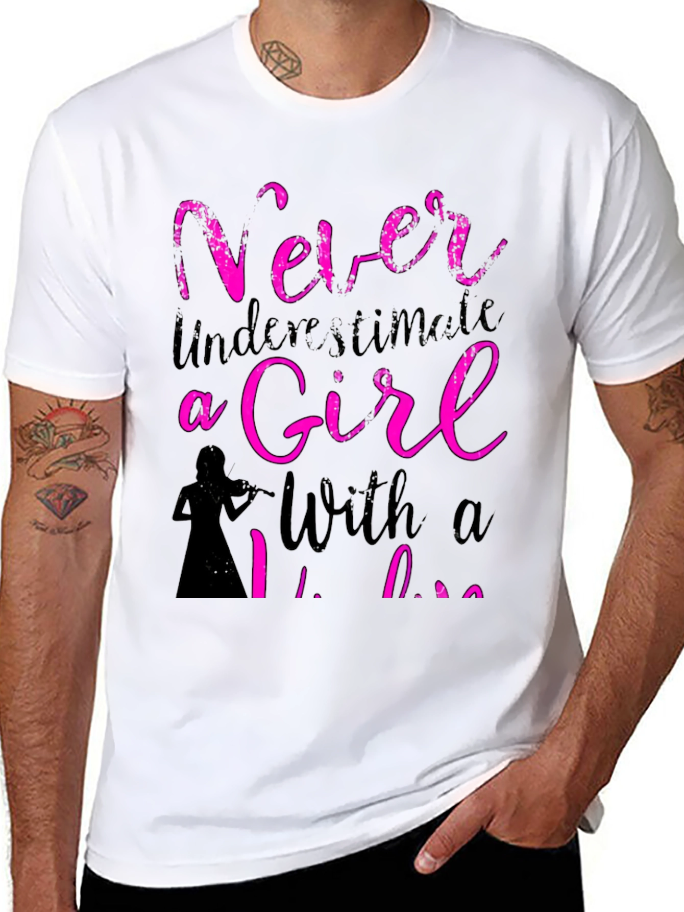 Never Underestimate A Girl With A Violin Black T-Shirt