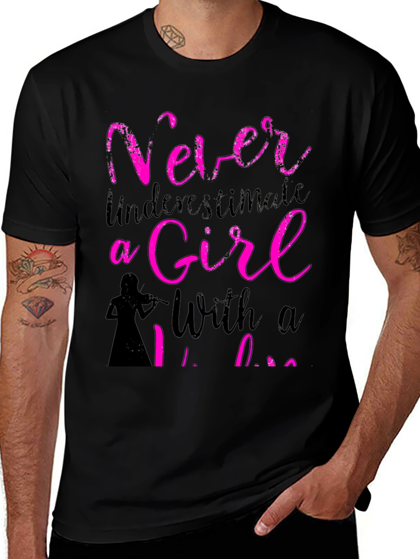 Never Underestimate A Girl With A Violin Black T-Shirt
