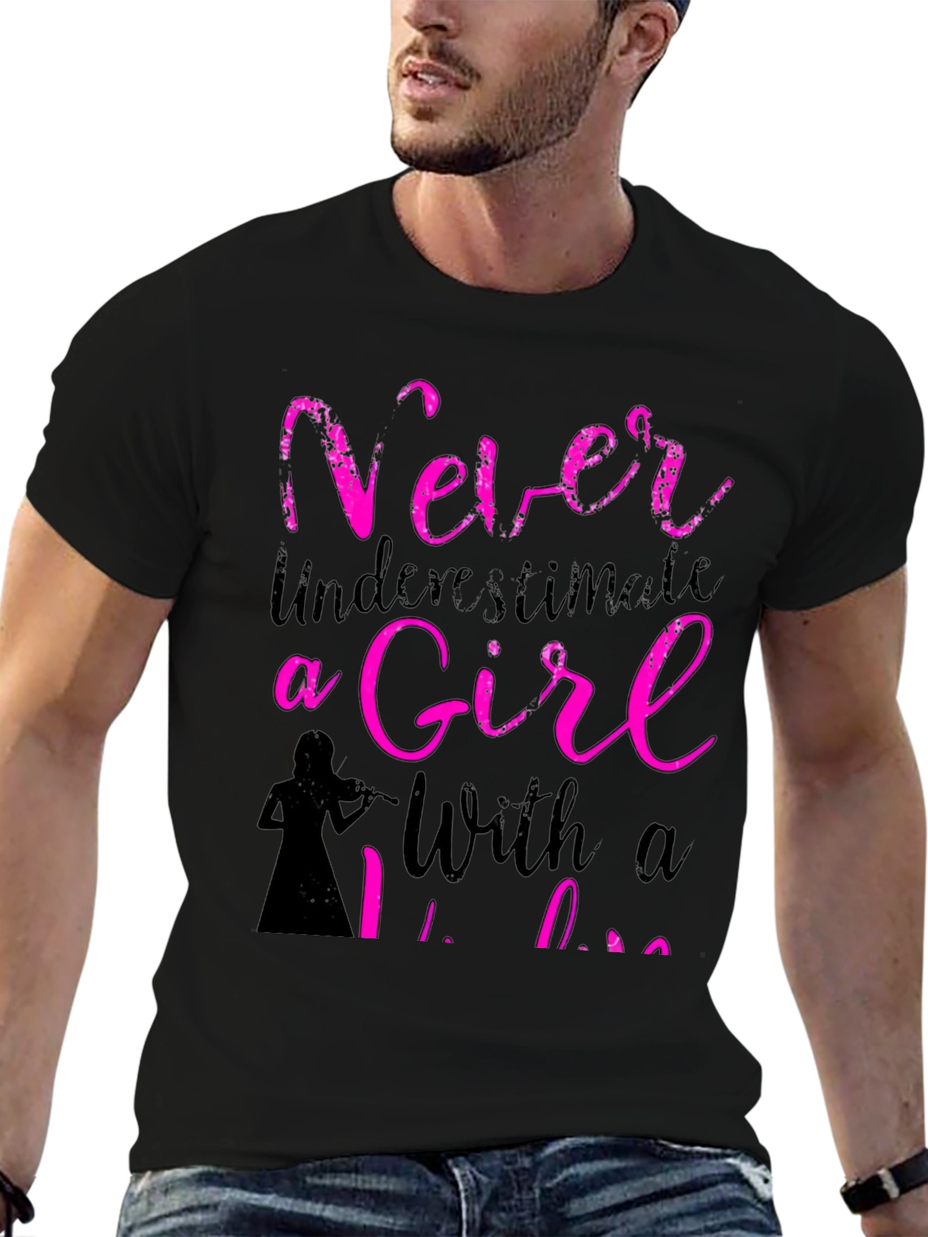 Never Underestimate A Girl With A Violin Black T-Shirt