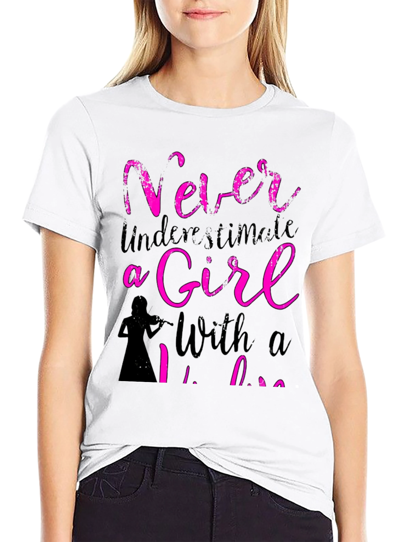 Never Underestimate A Girl With A Violin Black T-Shirt