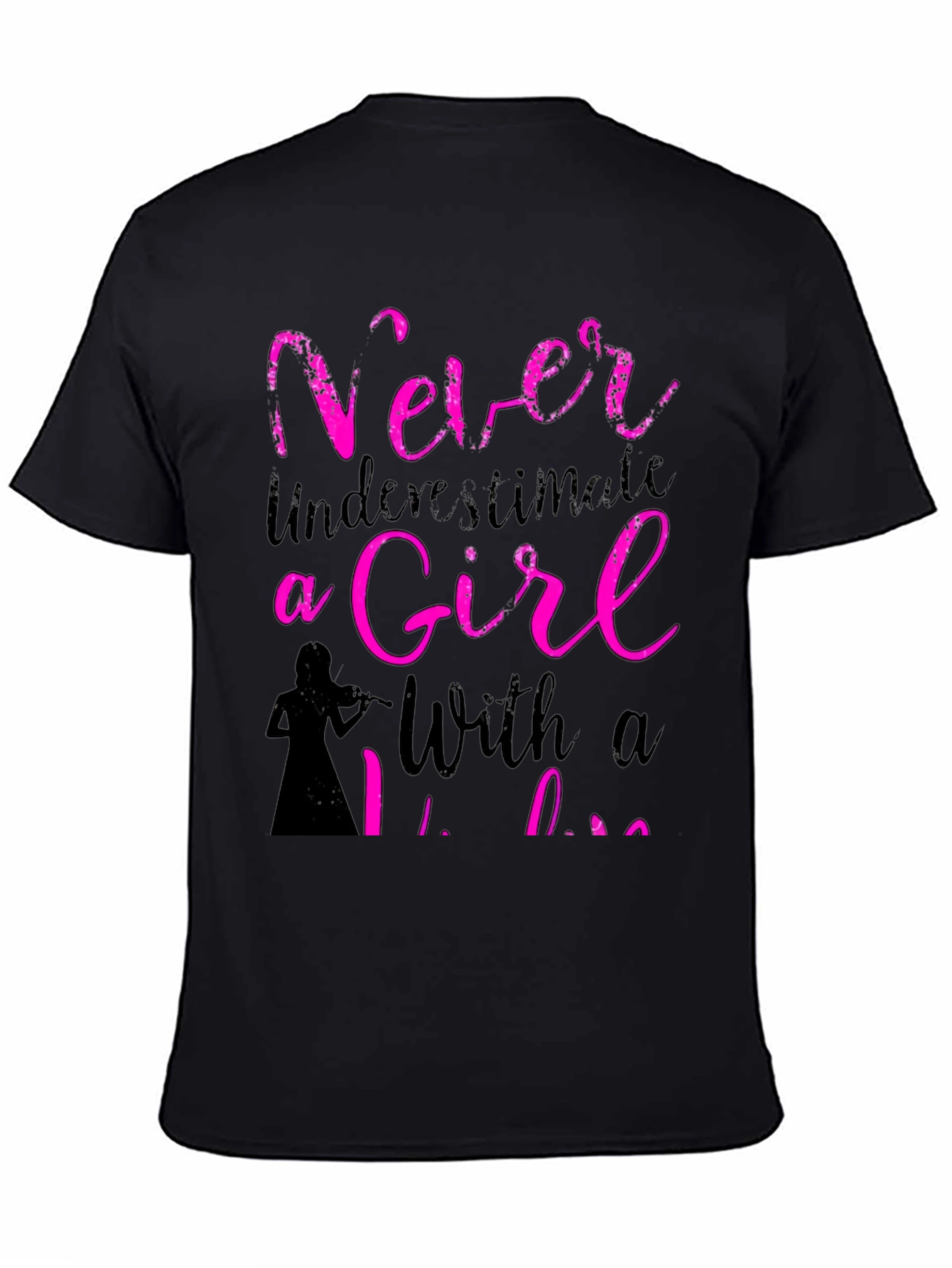Never Underestimate A Girl With A Violin Black T-Shirt
