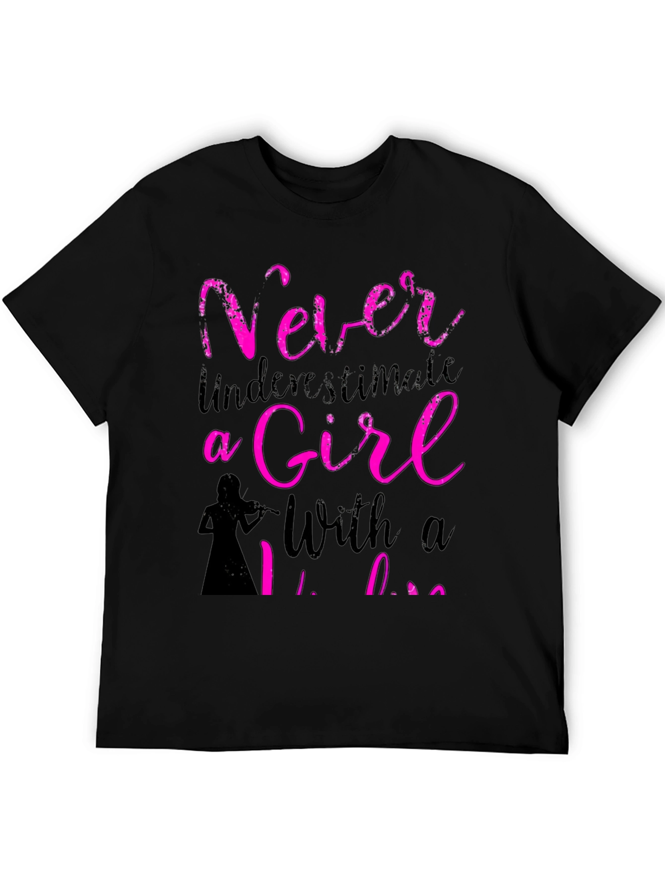 Never Underestimate A Girl With A Violin Black T-Shirt