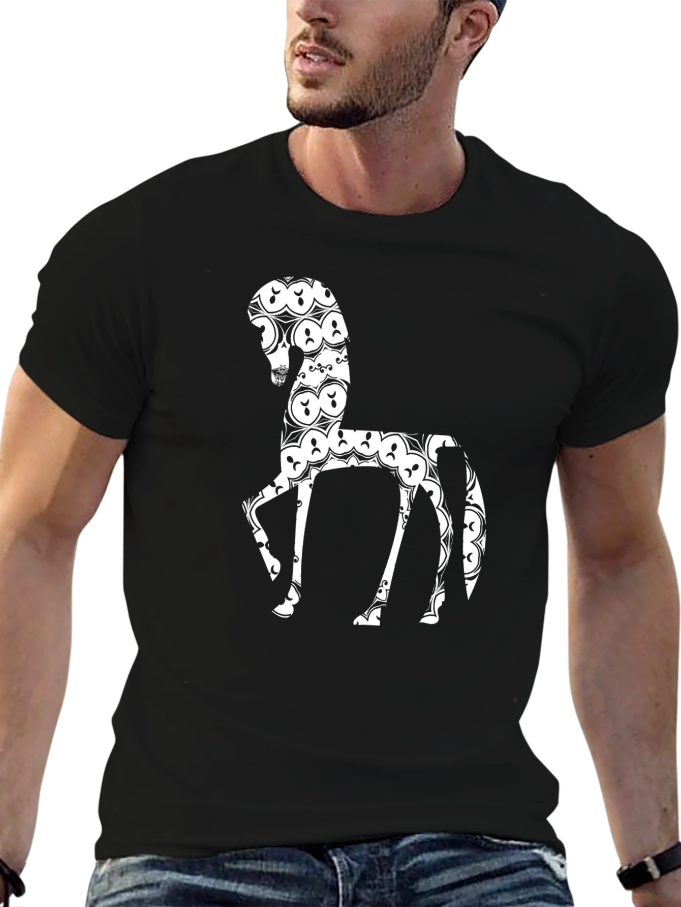 Black Horse T-Shirt - Unique Pattern Design