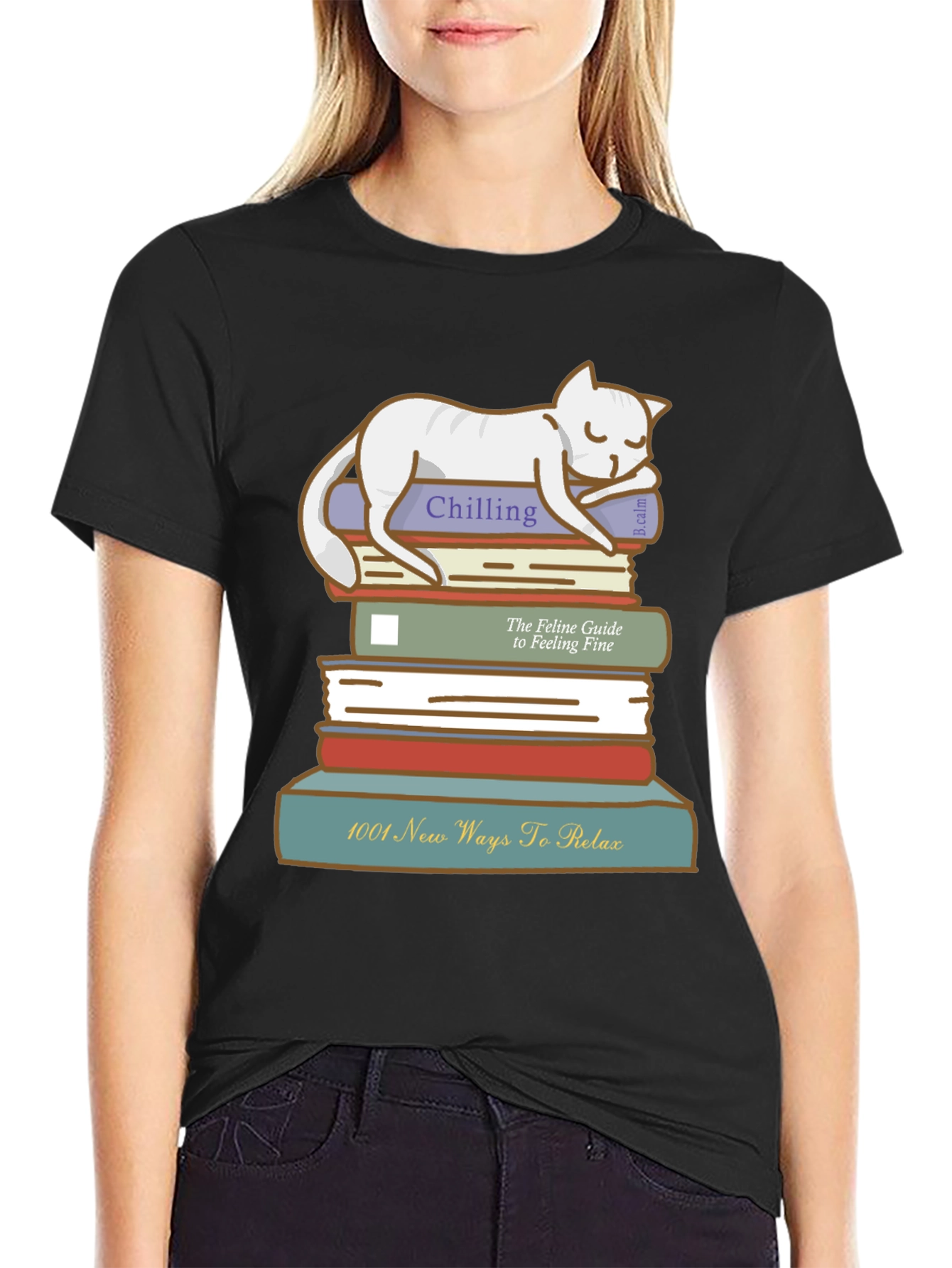 Relaxing Cat on Books T-Shirt
