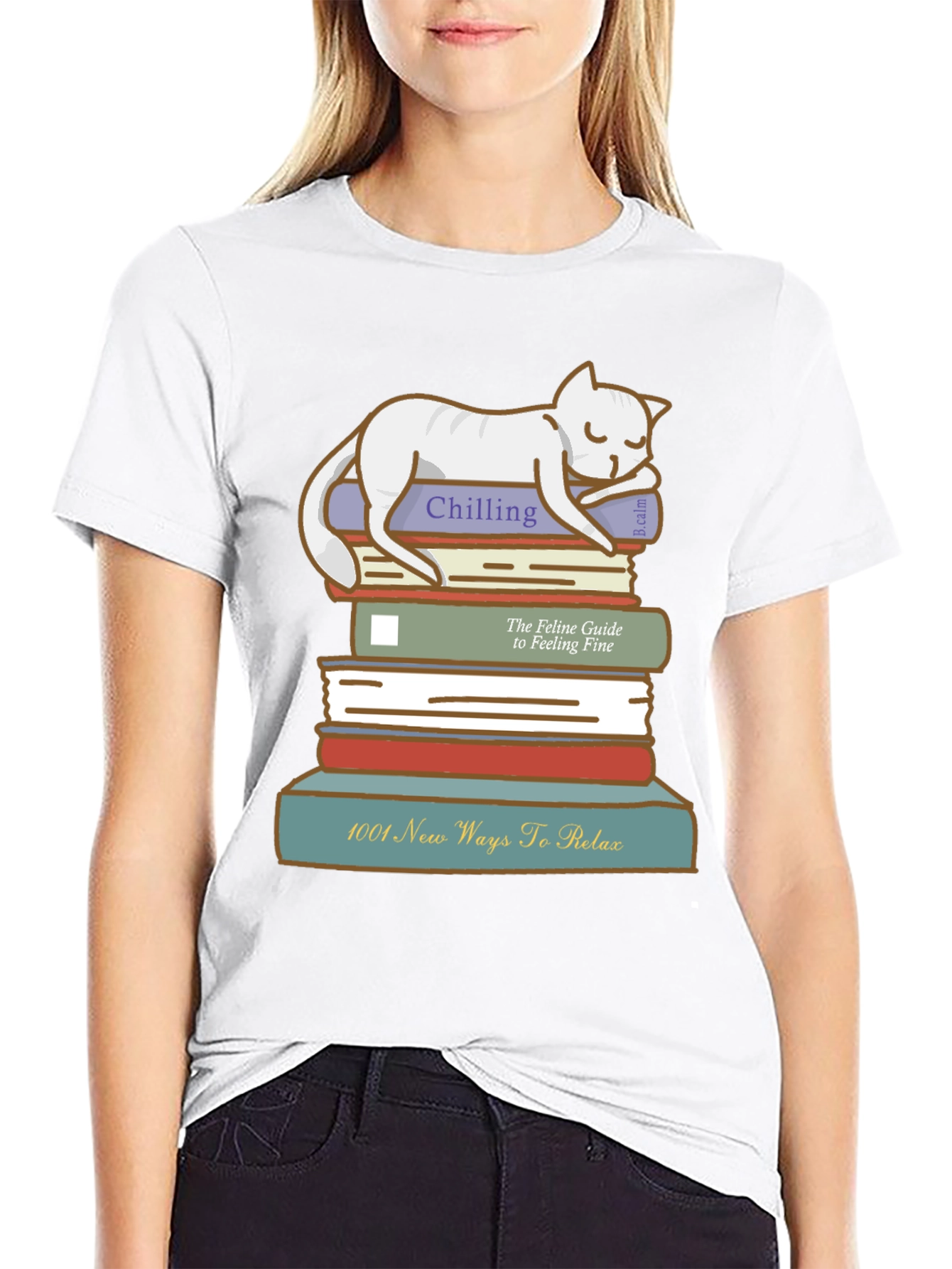 Relaxing Cat on Books T-Shirt