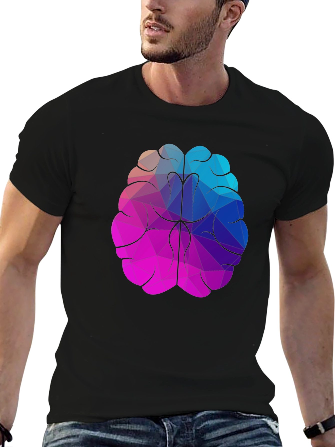 Geometric Brain Graphic Tee - Stylish Black T-Shirt