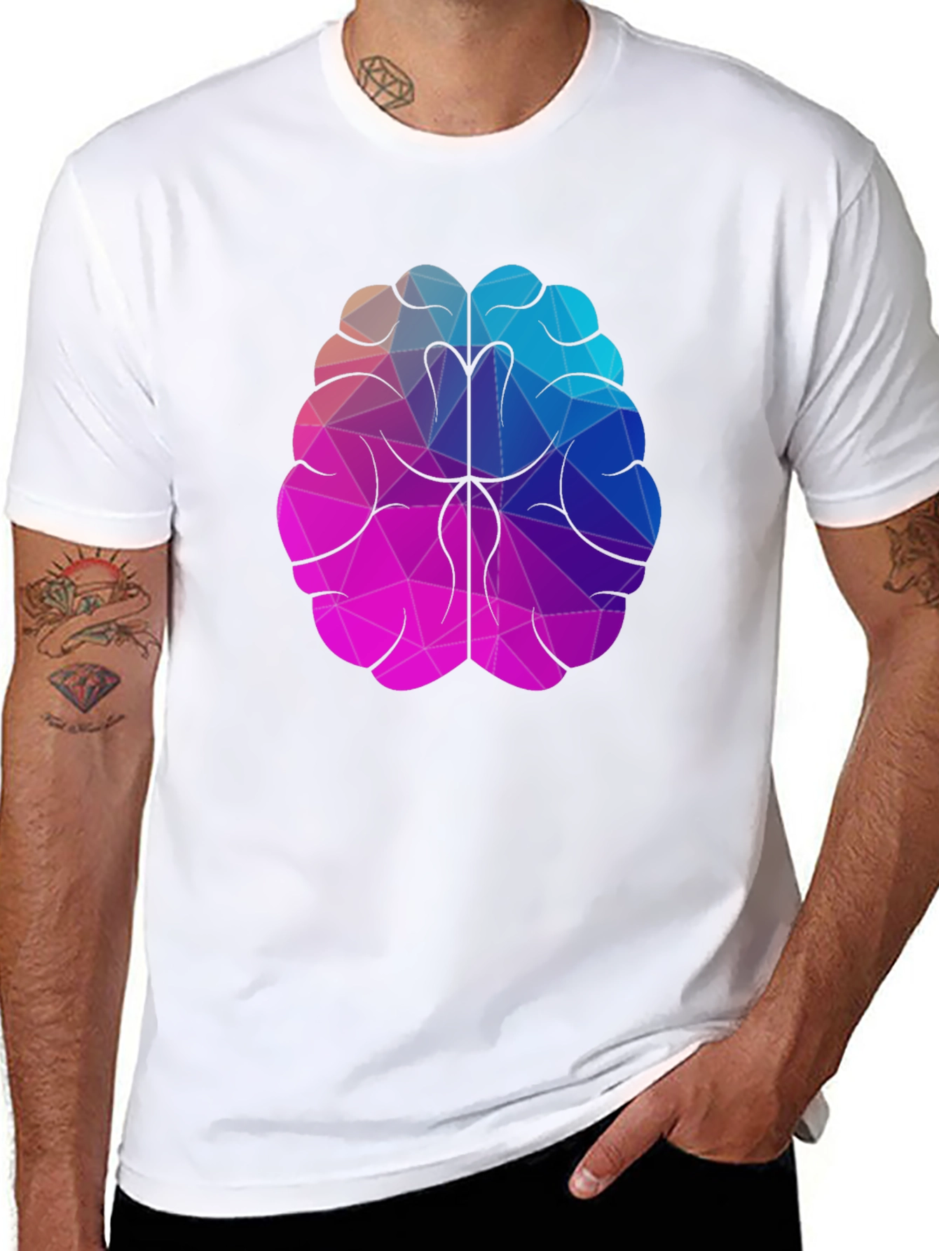 Geometric Brain Graphic Tee - Stylish Black T-Shirt