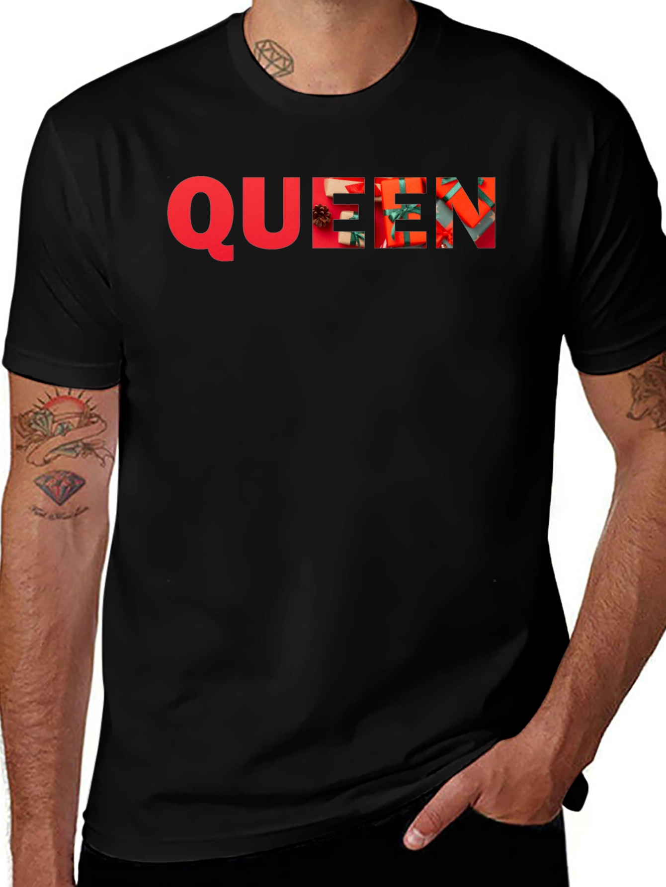 Queen Christmas Gift Pattern Black T-Shirt