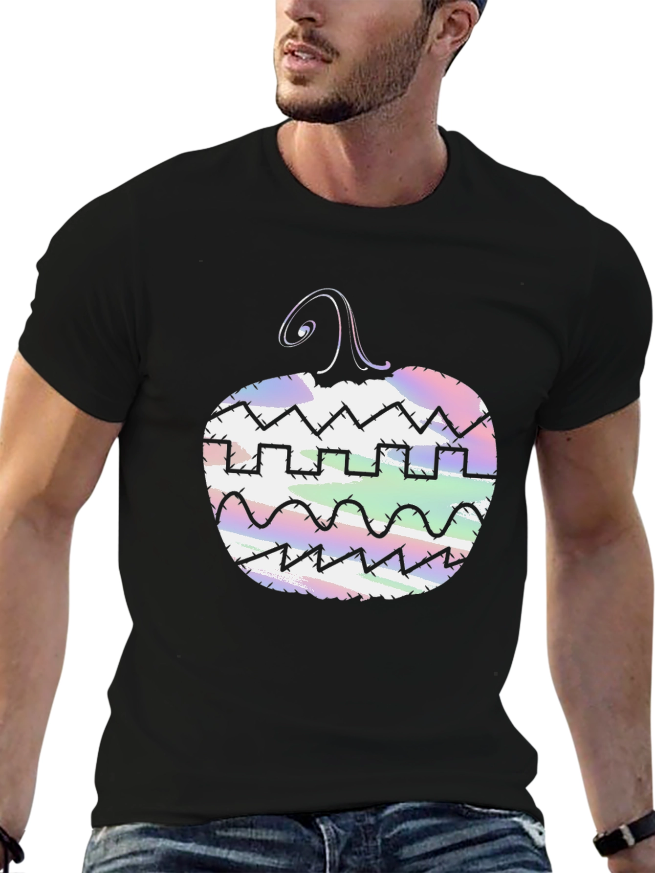 Halloween Pumpkin Graphic Tee - Mens Black T-Shirt