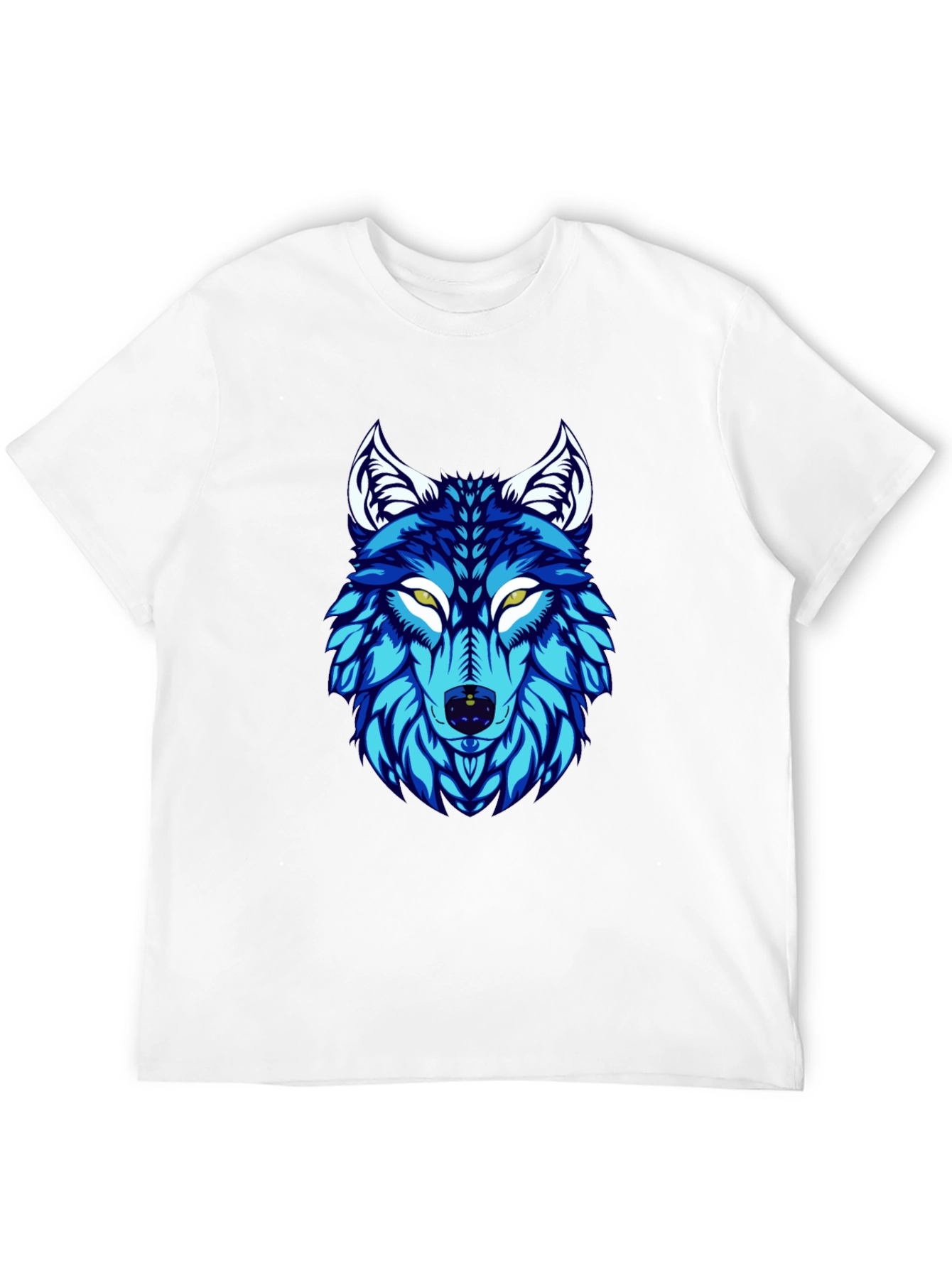 Blue Wolf Graphic Print Black T-Shirt