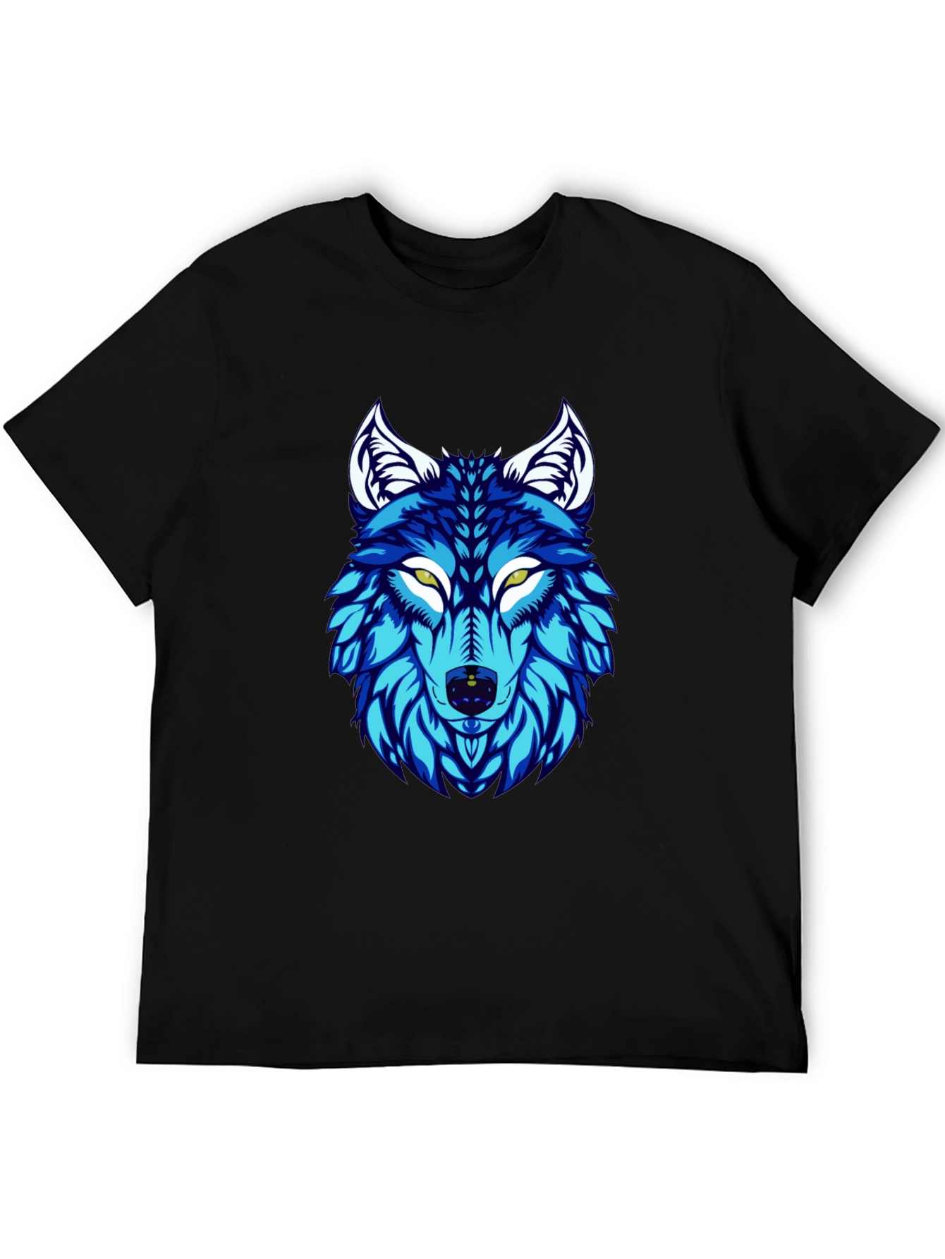 Blue Wolf Graphic Print Black T-Shirt