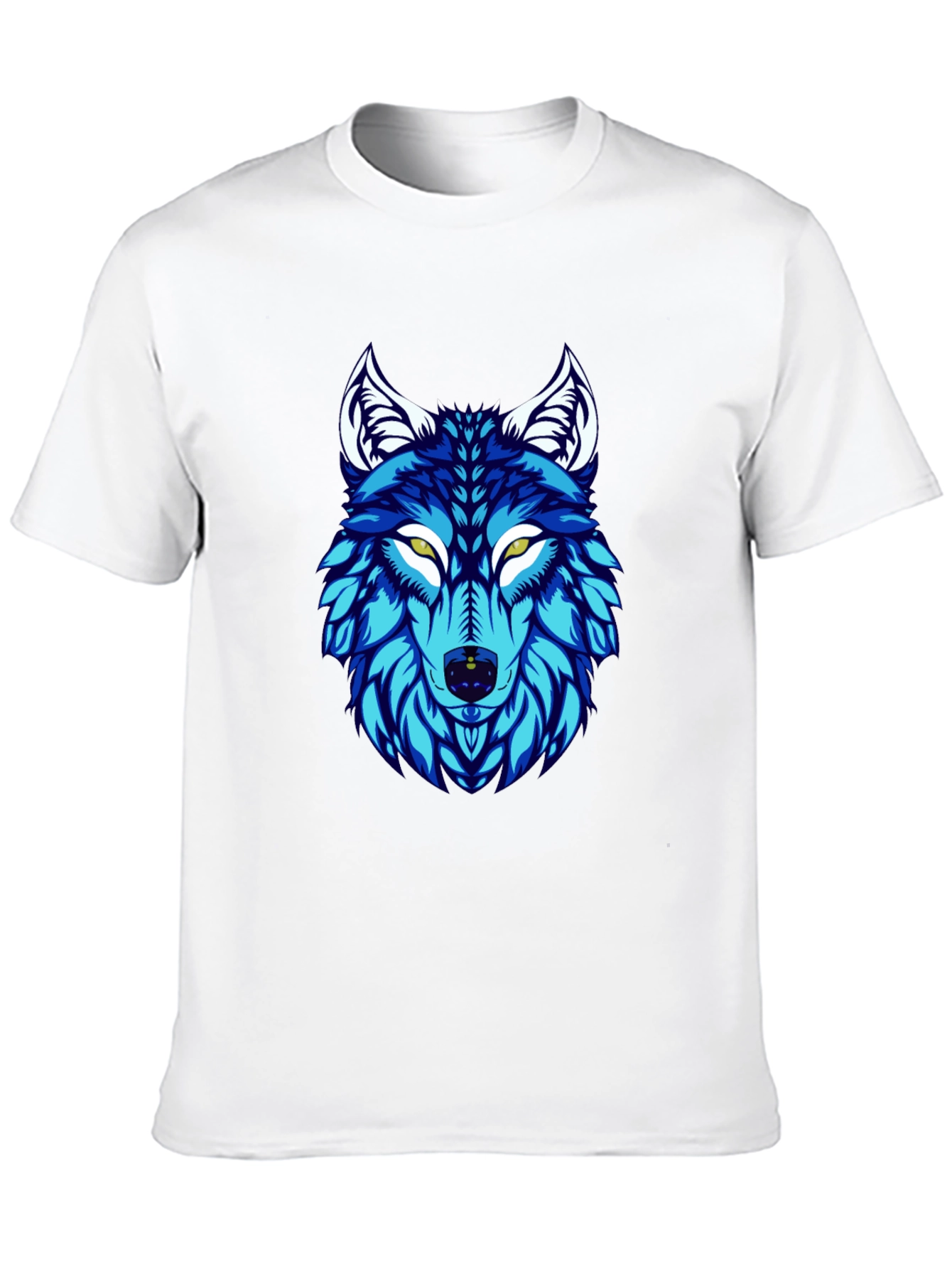 Blue Wolf Graphic Print Black T-Shirt