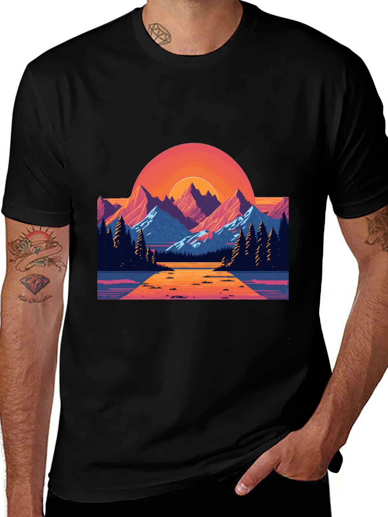 Retro Sunset Mountain Graphic T-Shirt