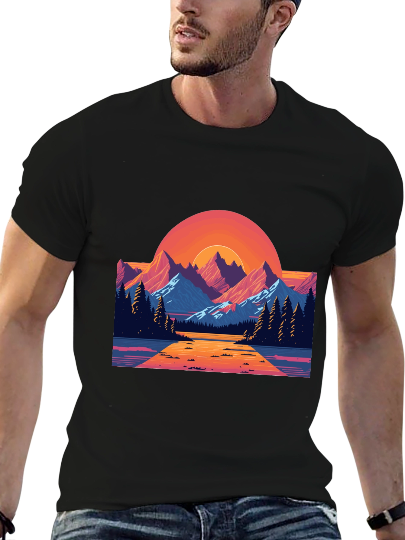 Retro Sunset Mountain Graphic T-Shirt