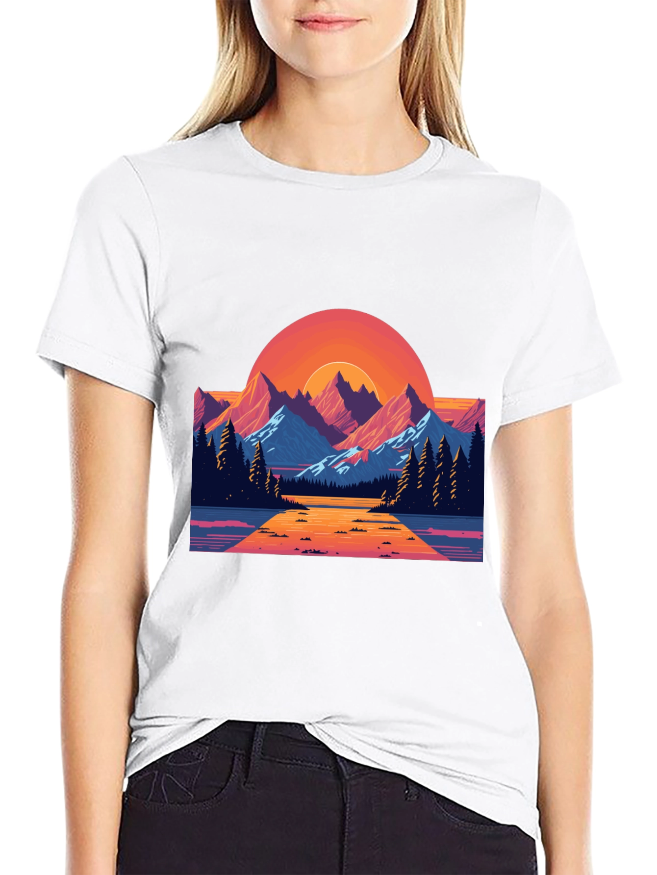 Retro Sunset Mountain Graphic T-Shirt