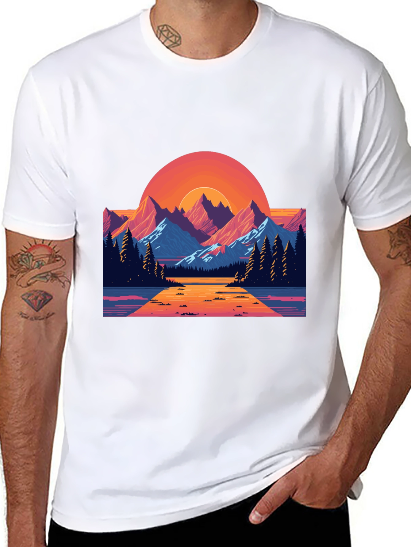 Retro Sunset Mountain Graphic T-Shirt