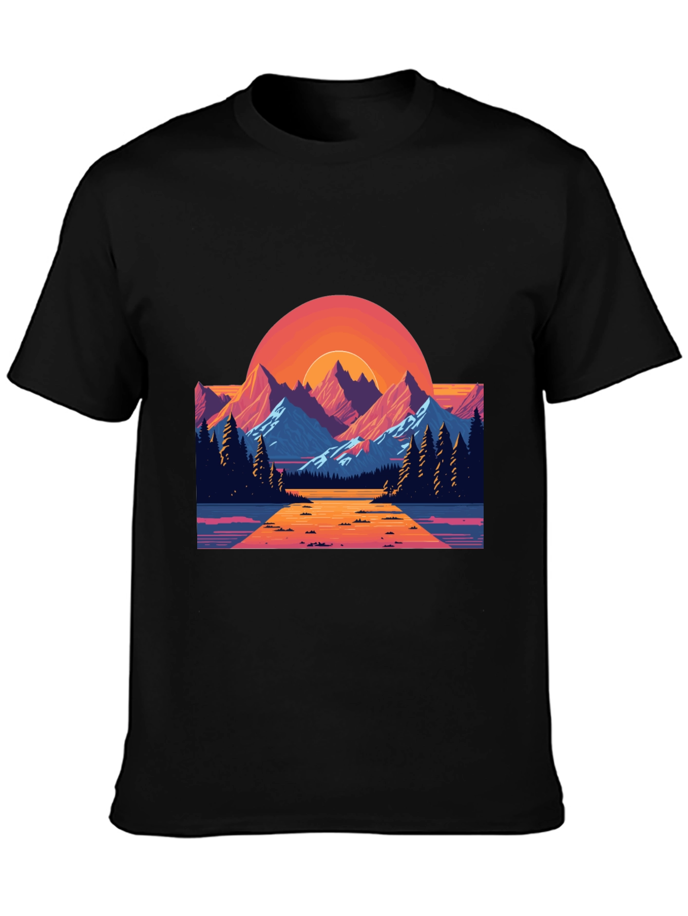 Retro Sunset Mountain Graphic T-Shirt