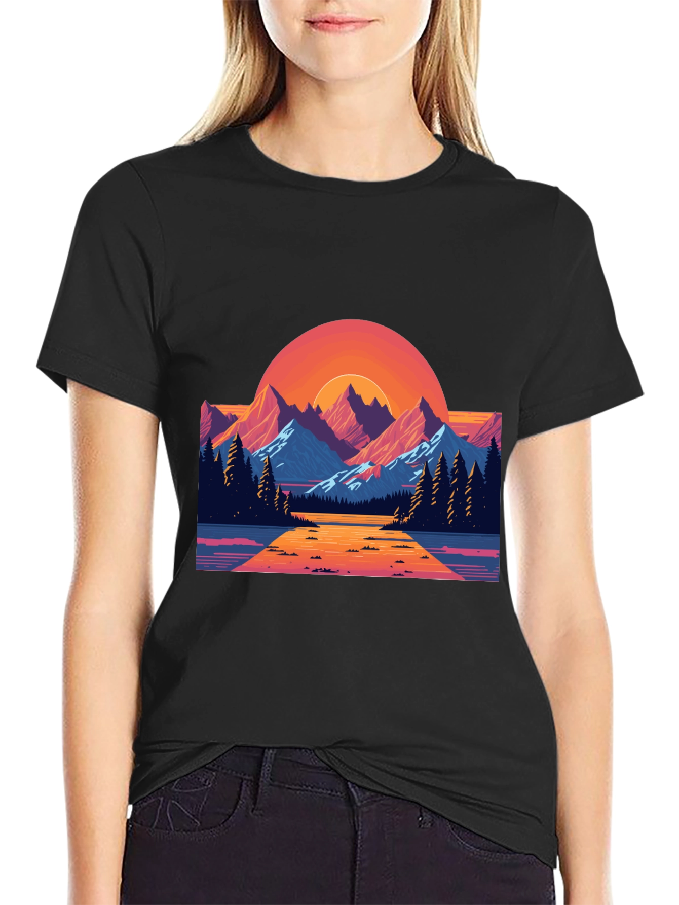 Retro Sunset Mountain Graphic T-Shirt