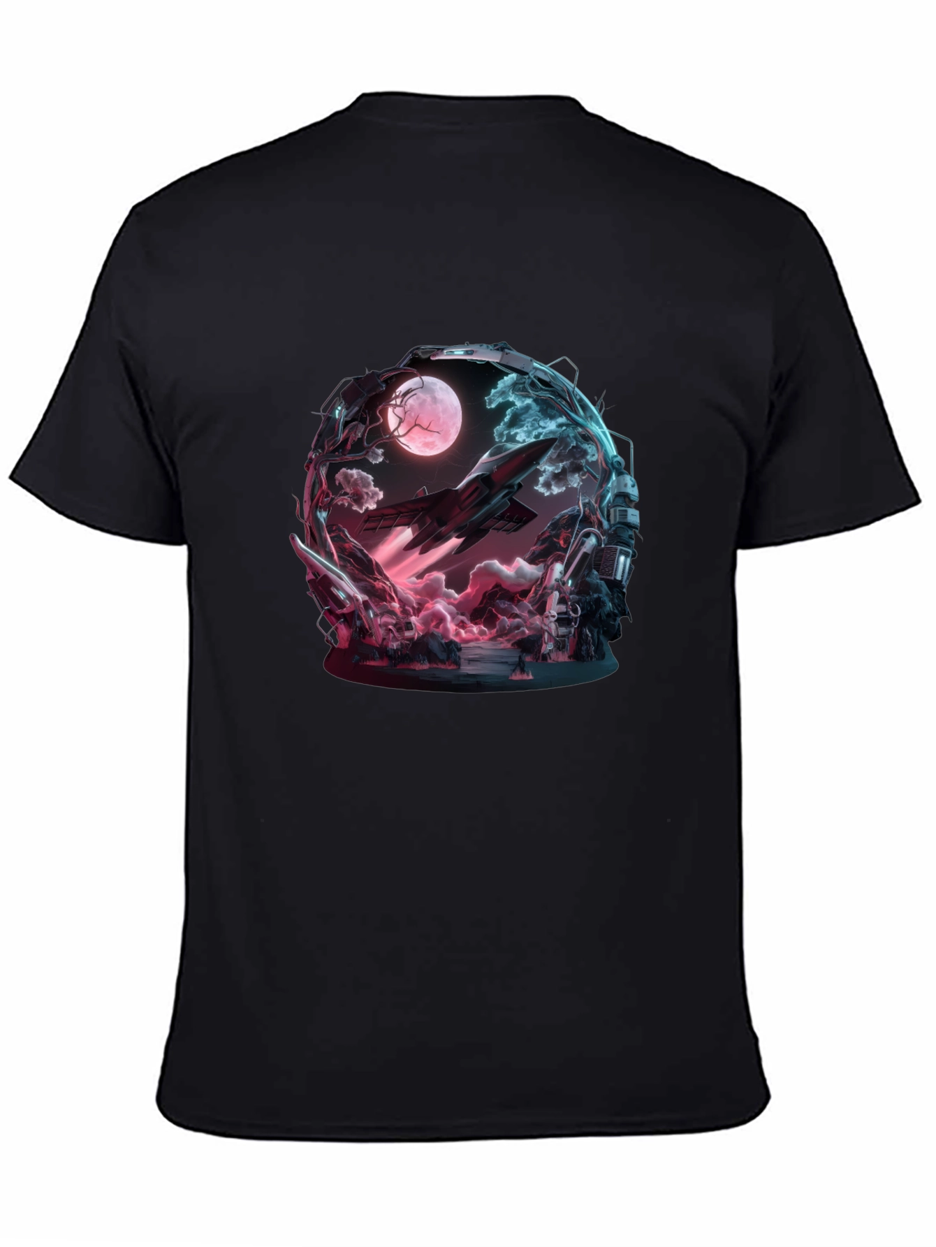 Sci-Fi Space Moon Black T-Shirt