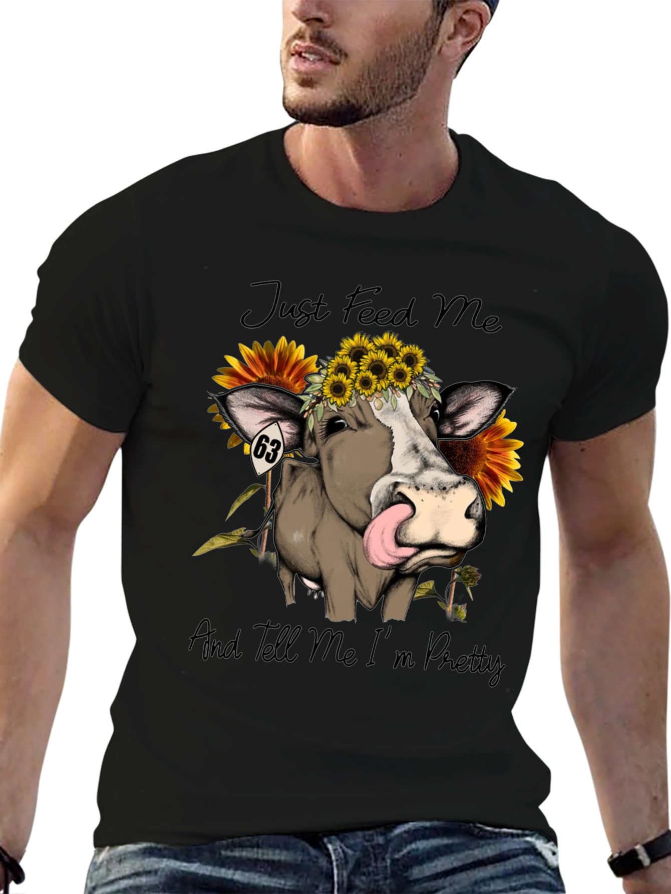 Cow & Sunflower Graphic Tee - Just Feed Me!