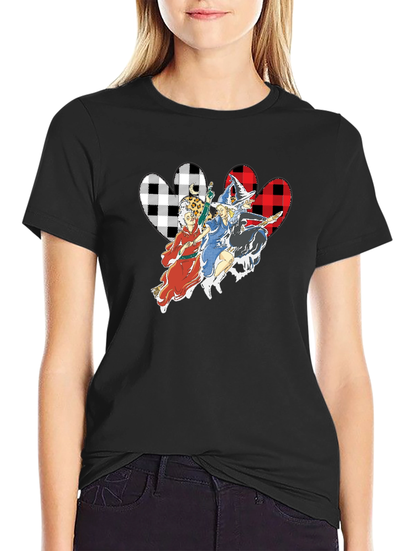 Hocus Pocus Witches Buffalo Plaid Heart Halloween T-Shirt