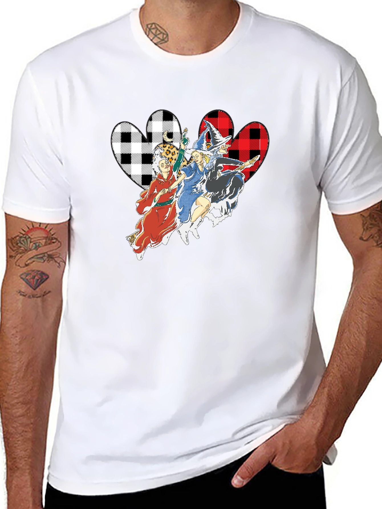 Hocus Pocus Witches Buffalo Plaid Heart Halloween T-Shirt