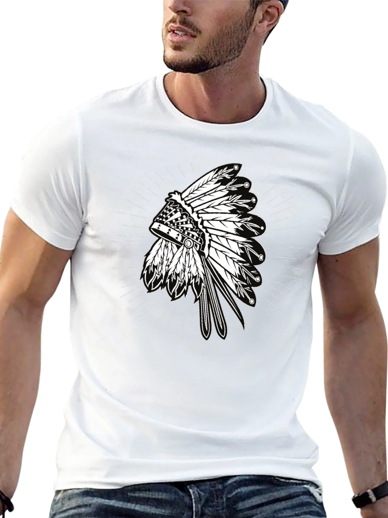 Native American Headdress Graphic Tee - Black