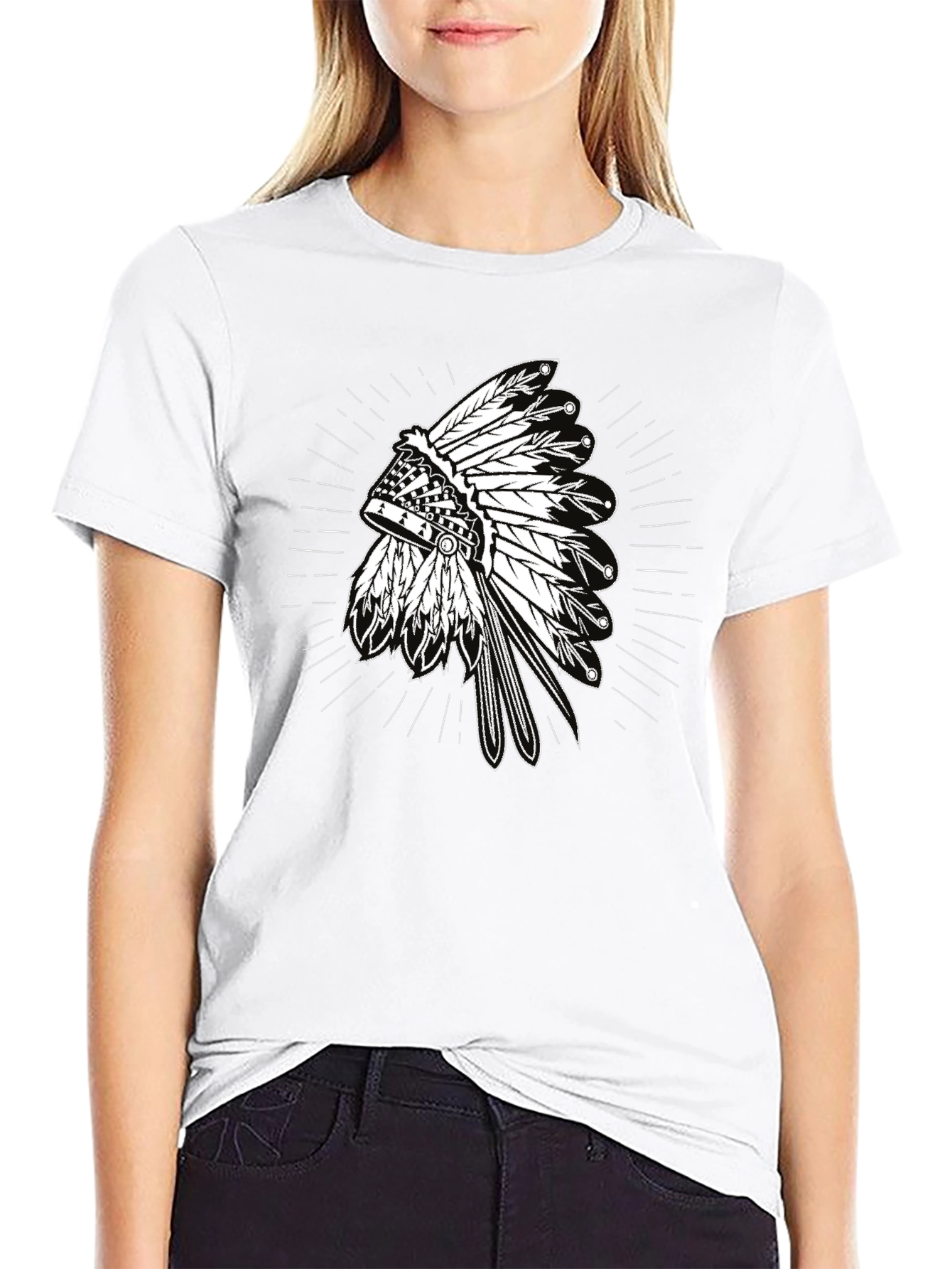 Native American Headdress Graphic Tee - Black