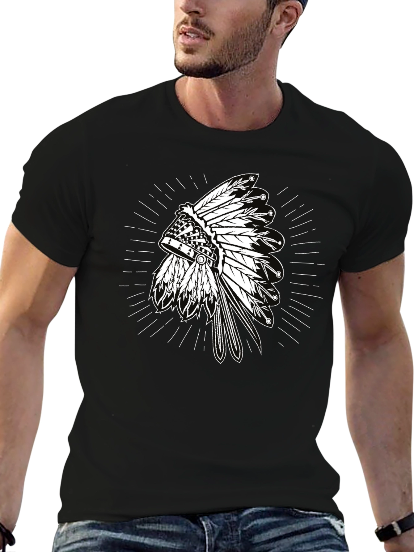 Native American Headdress Graphic Tee - Black