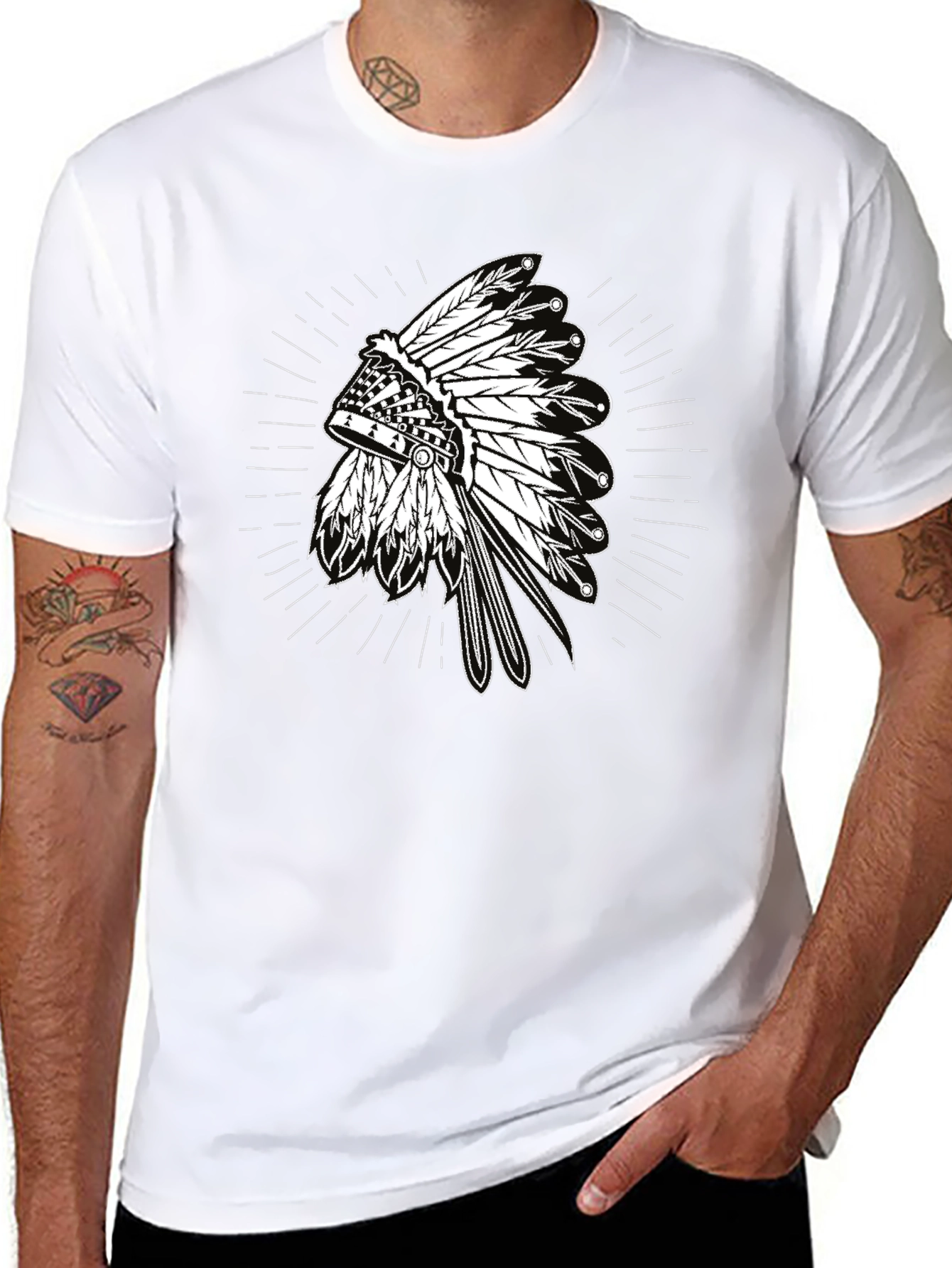 Native American Headdress Graphic Tee - Black