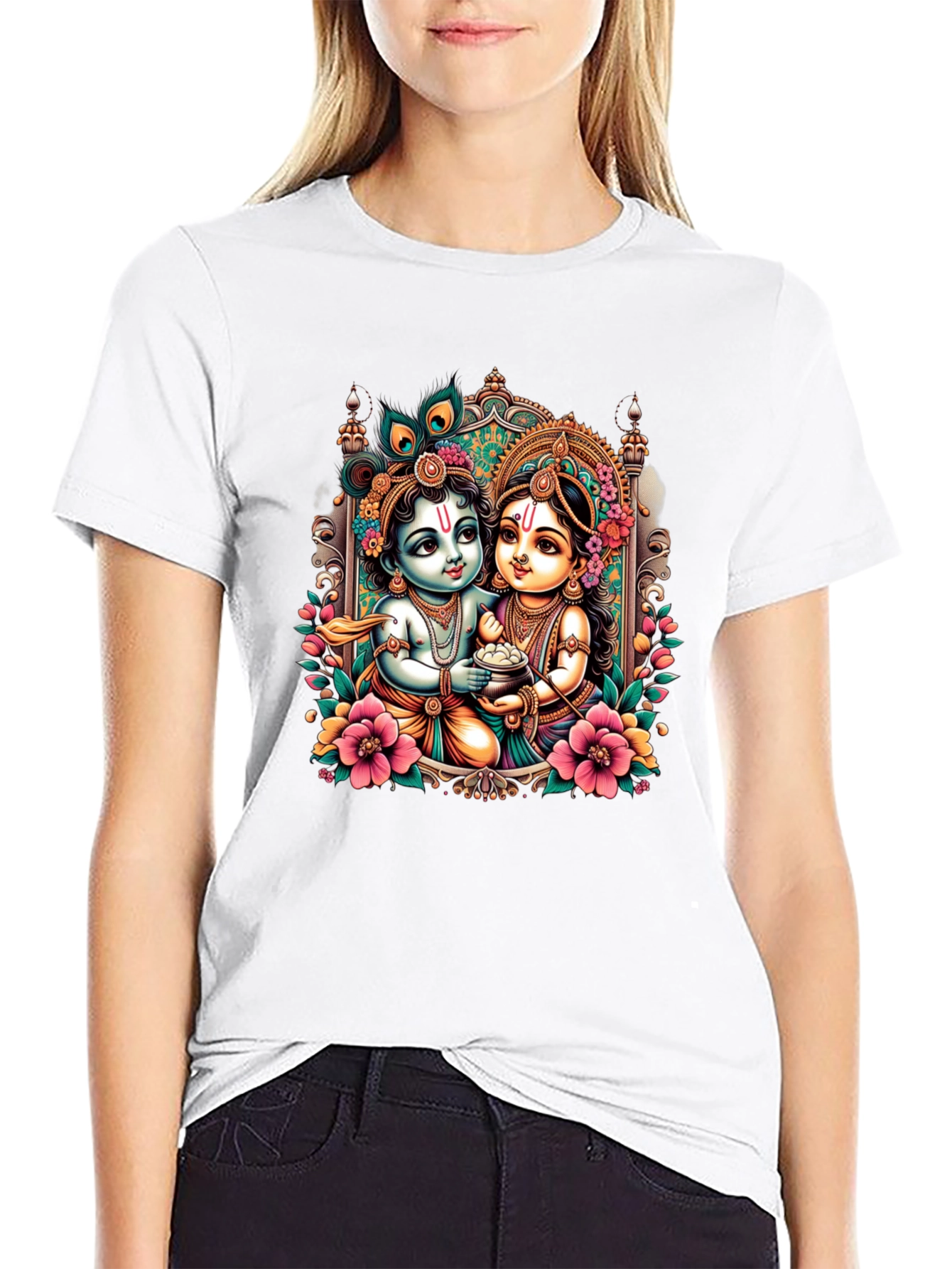 Krishna and Radha Graphic Black T-Shirt