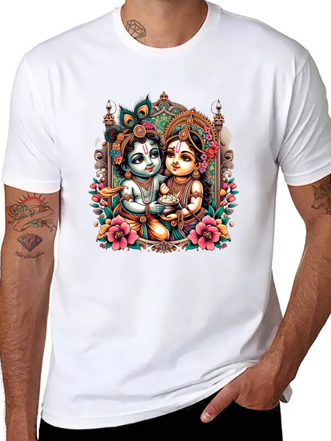 Krishna and Radha Graphic Black T-Shirt