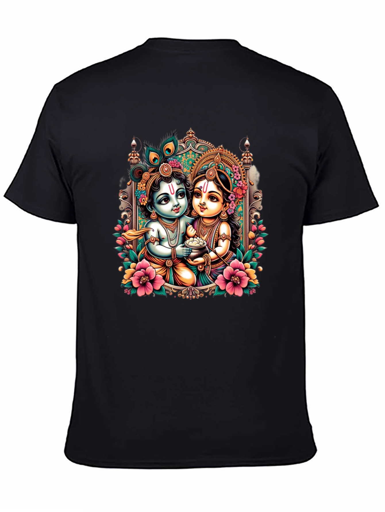 Krishna and Radha Graphic Black T-Shirt