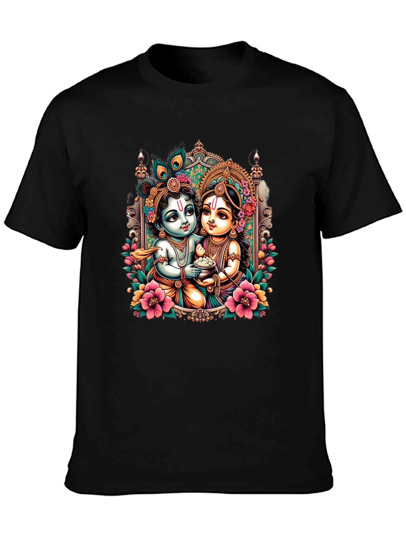 Krishna and Radha Graphic Black T-Shirt