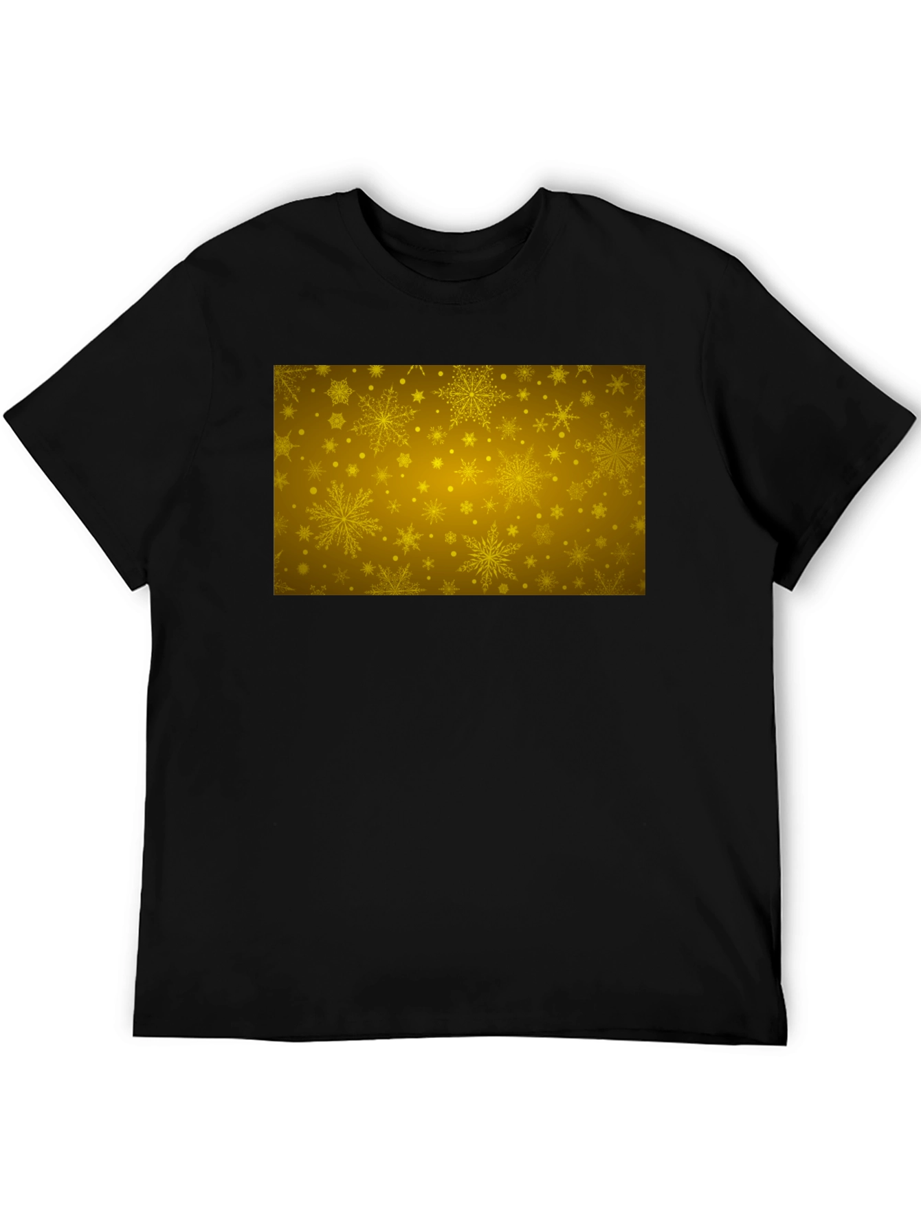 Gold Snowflake Pattern Black T-Shirt