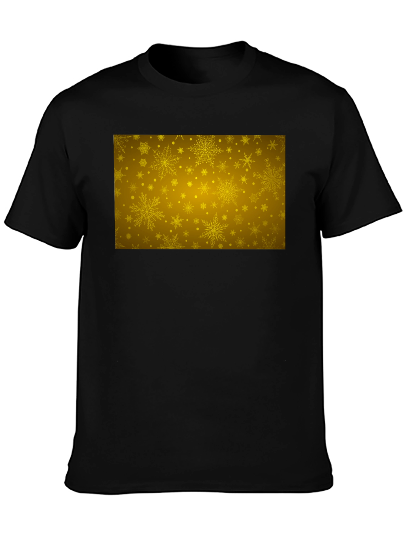 Gold Snowflake Pattern Black T-Shirt