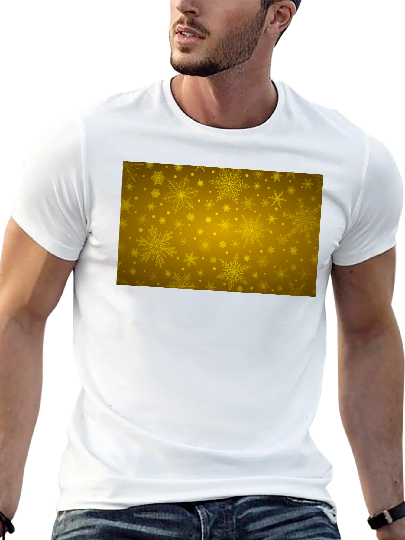 Gold Snowflake Pattern Black T-Shirt