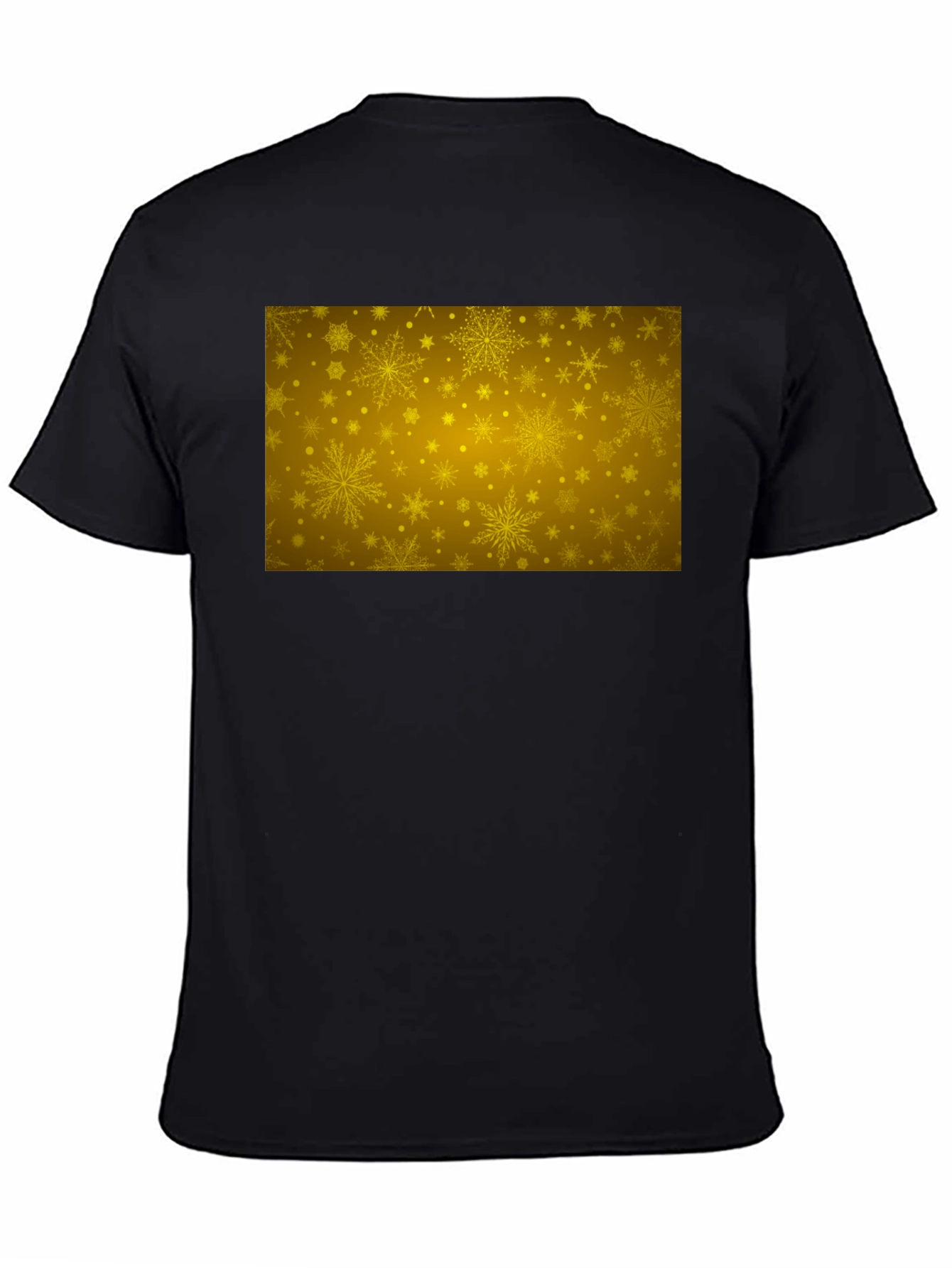 Gold Snowflake Pattern Black T-Shirt