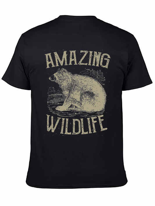 Amazing Wildlife Bear Graphic Tee - Black Cotton Shirt