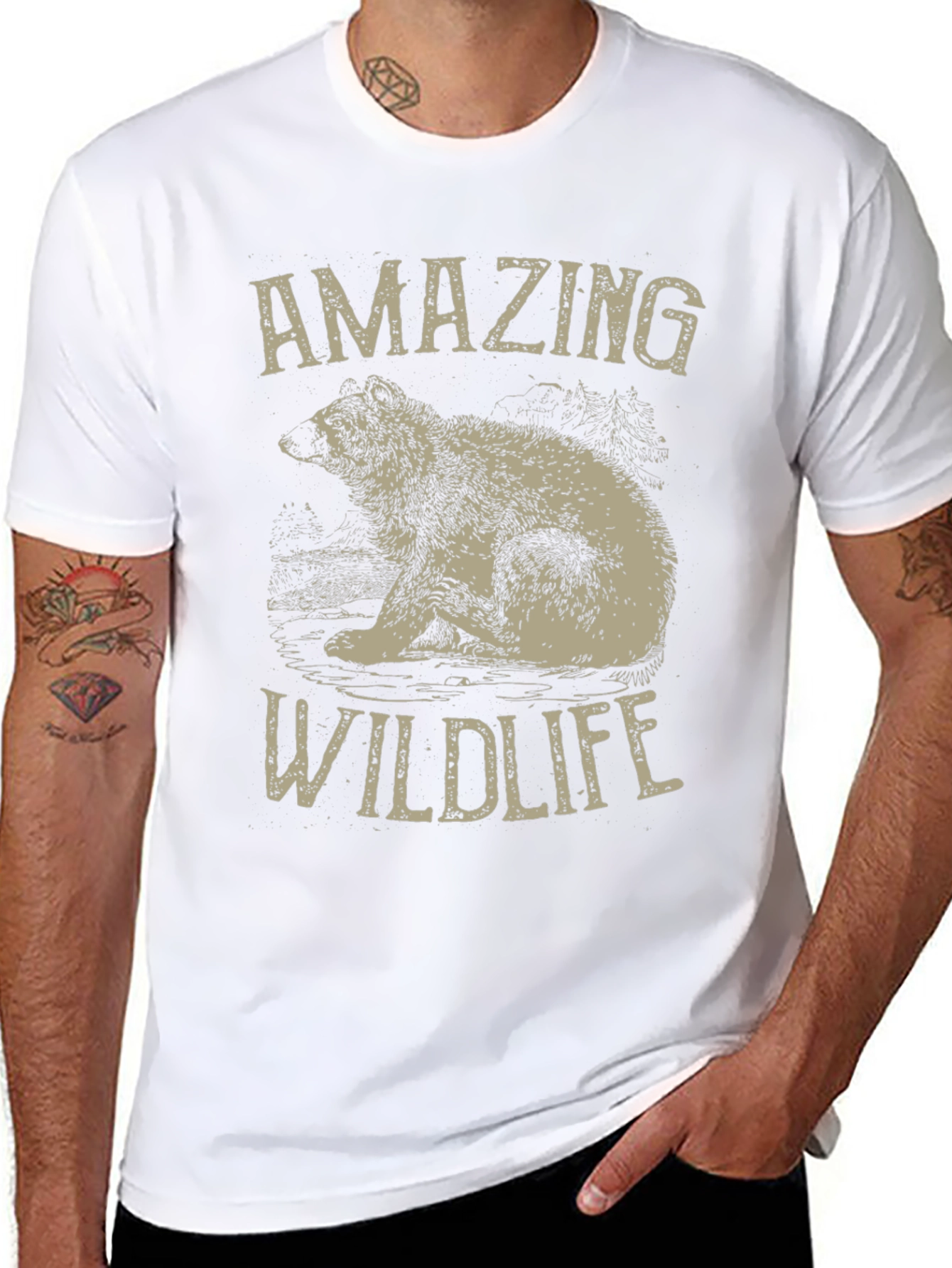 Amazing Wildlife Bear Graphic Tee - Black Cotton Shirt