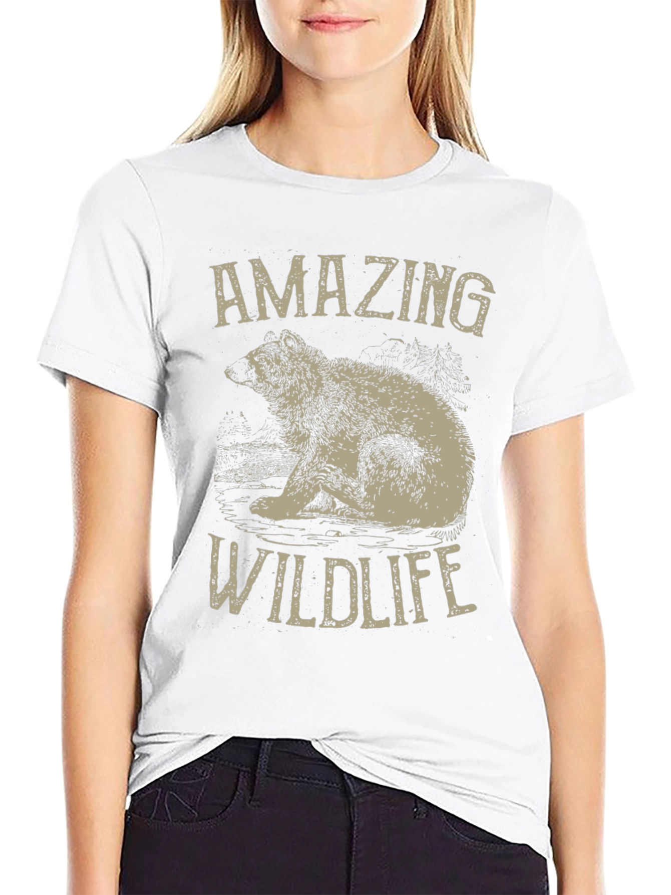 Amazing Wildlife Bear Graphic Tee - Black Cotton Shirt