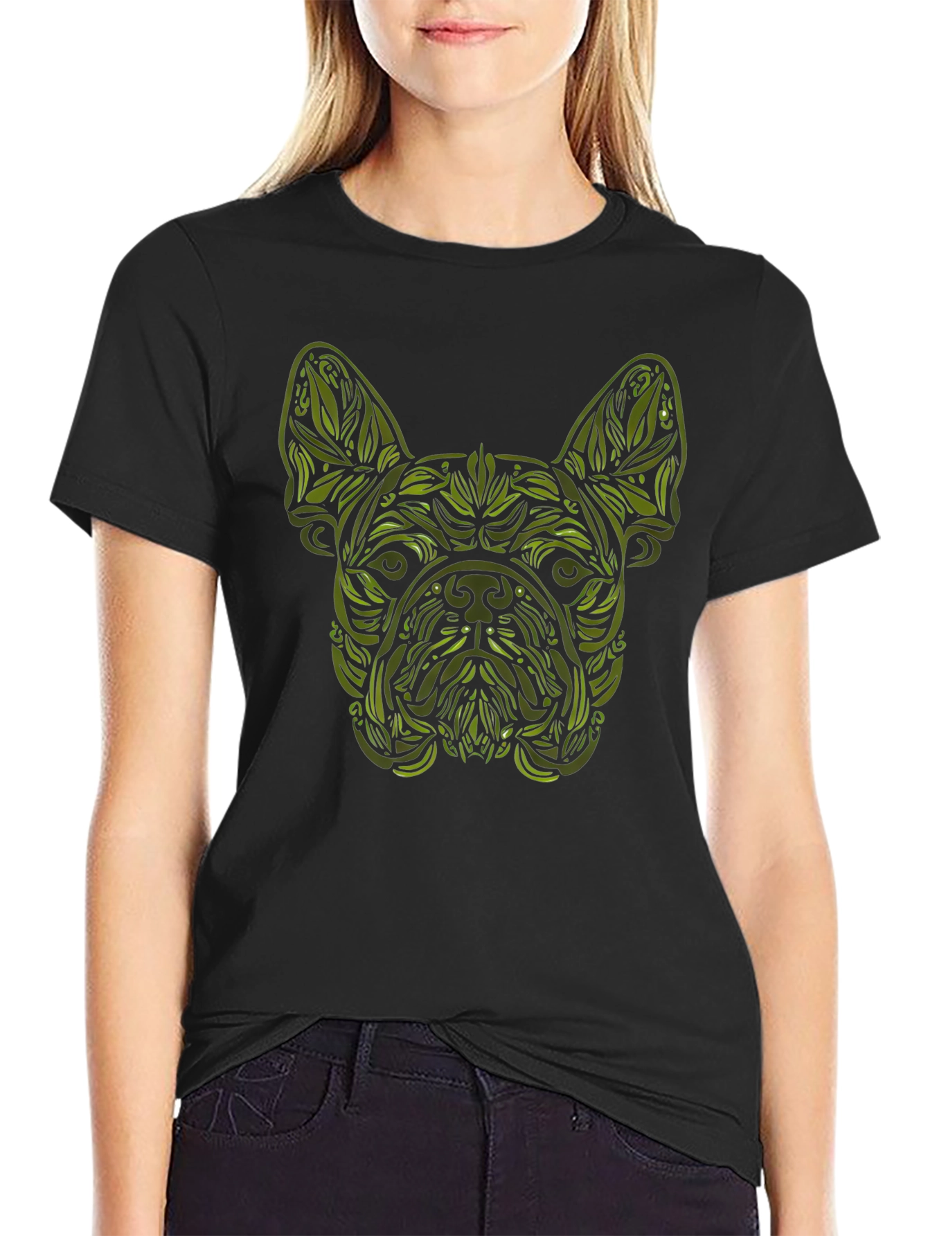 Botanical Bulldog Graphic Tee - Black